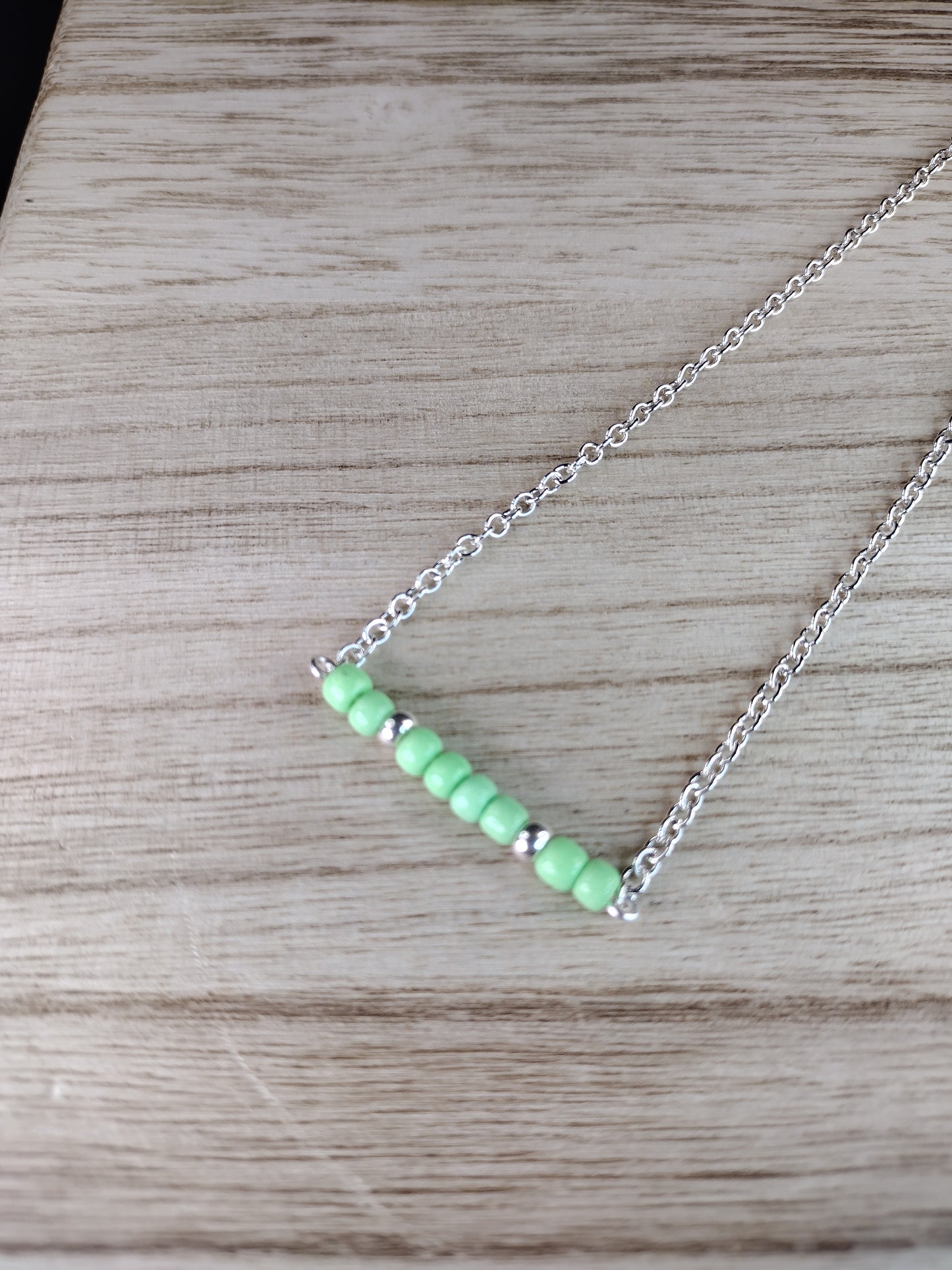 Lime Green Seed Bead Bar Necklace Pretty Pineapple Bead Pretty Pineapple Bead