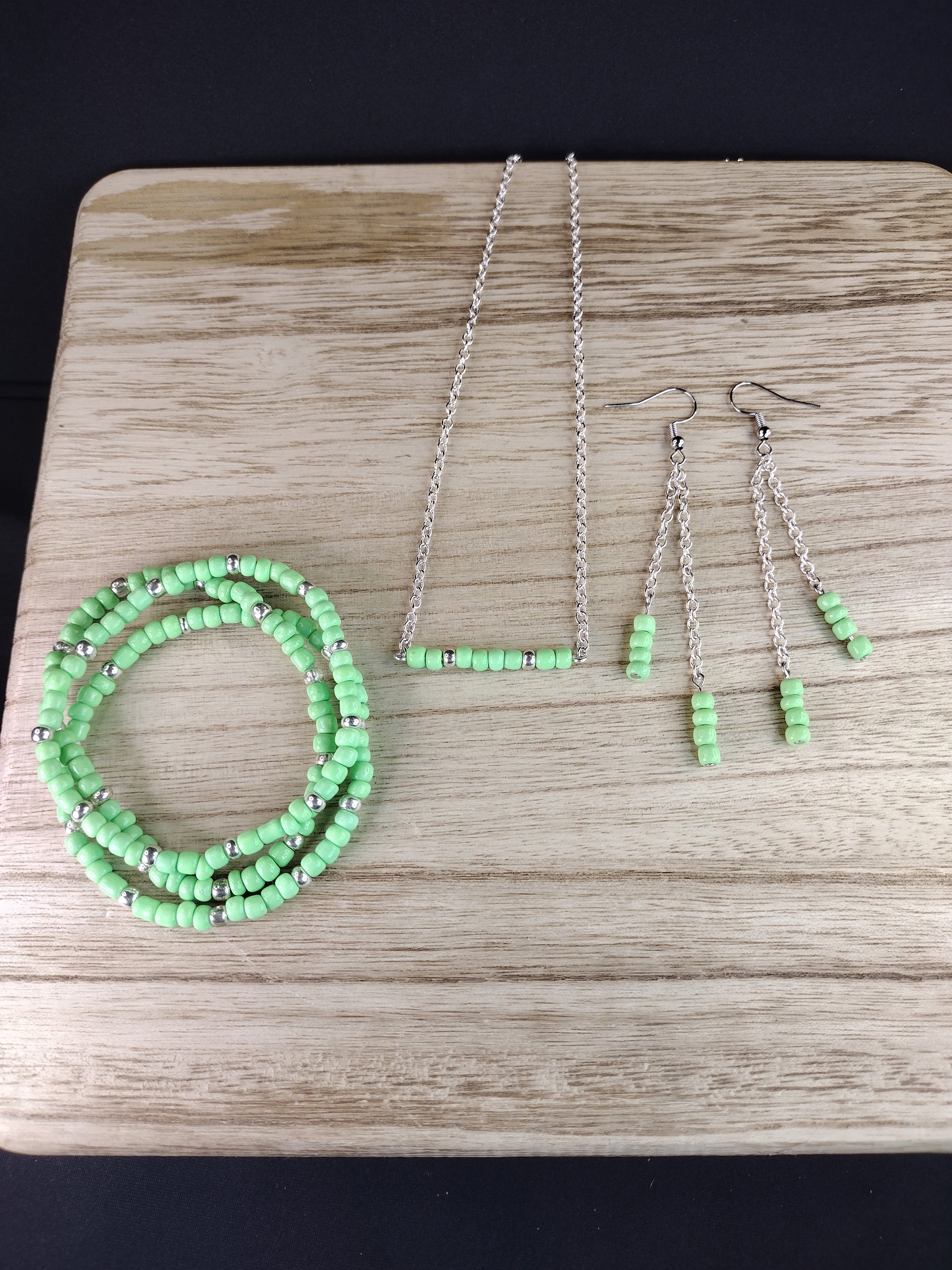 Lime Green Seed Bead Bar Necklace Pretty Pineapple Bead Pretty Pineapple Bead