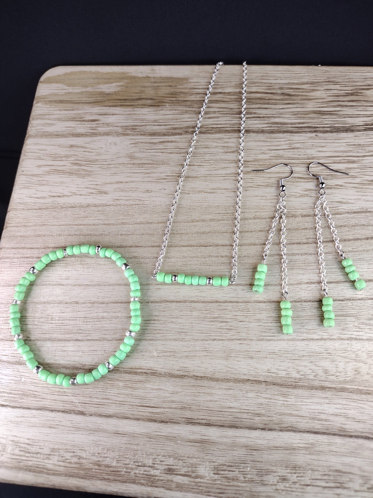 Lime Green Seed Bead Bar Necklace Pretty Pineapple Bead Pretty Pineapple Bead