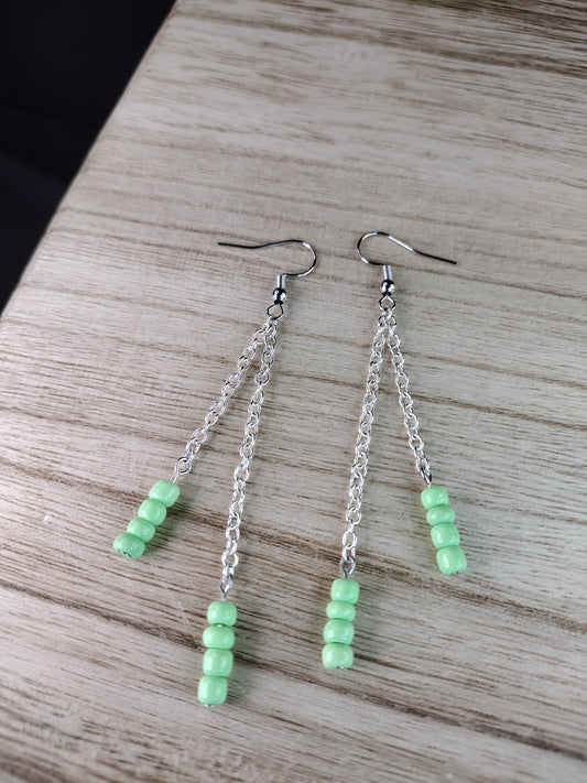 Lime Green Seed Bead & Chain Drop Earrings Pretty Pineapple Bead Pretty Pineapple Bead