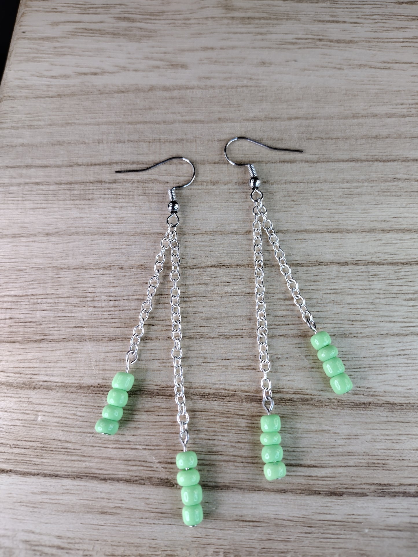 Lime Green Seed Bead & Chain Drop Earrings Pretty Pineapple Bead Pretty Pineapple Bead