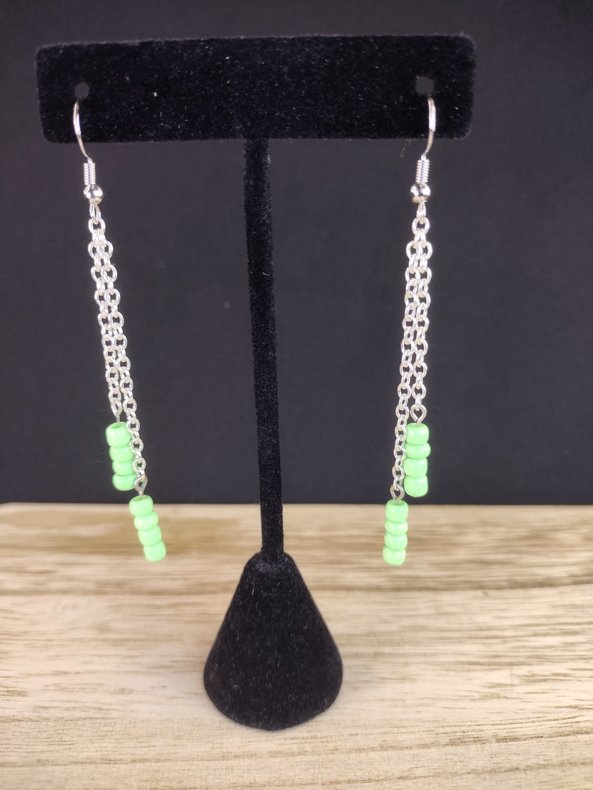 Lime Green Seed Bead & Chain Drop Earrings Pretty Pineapple Bead Pretty Pineapple Bead