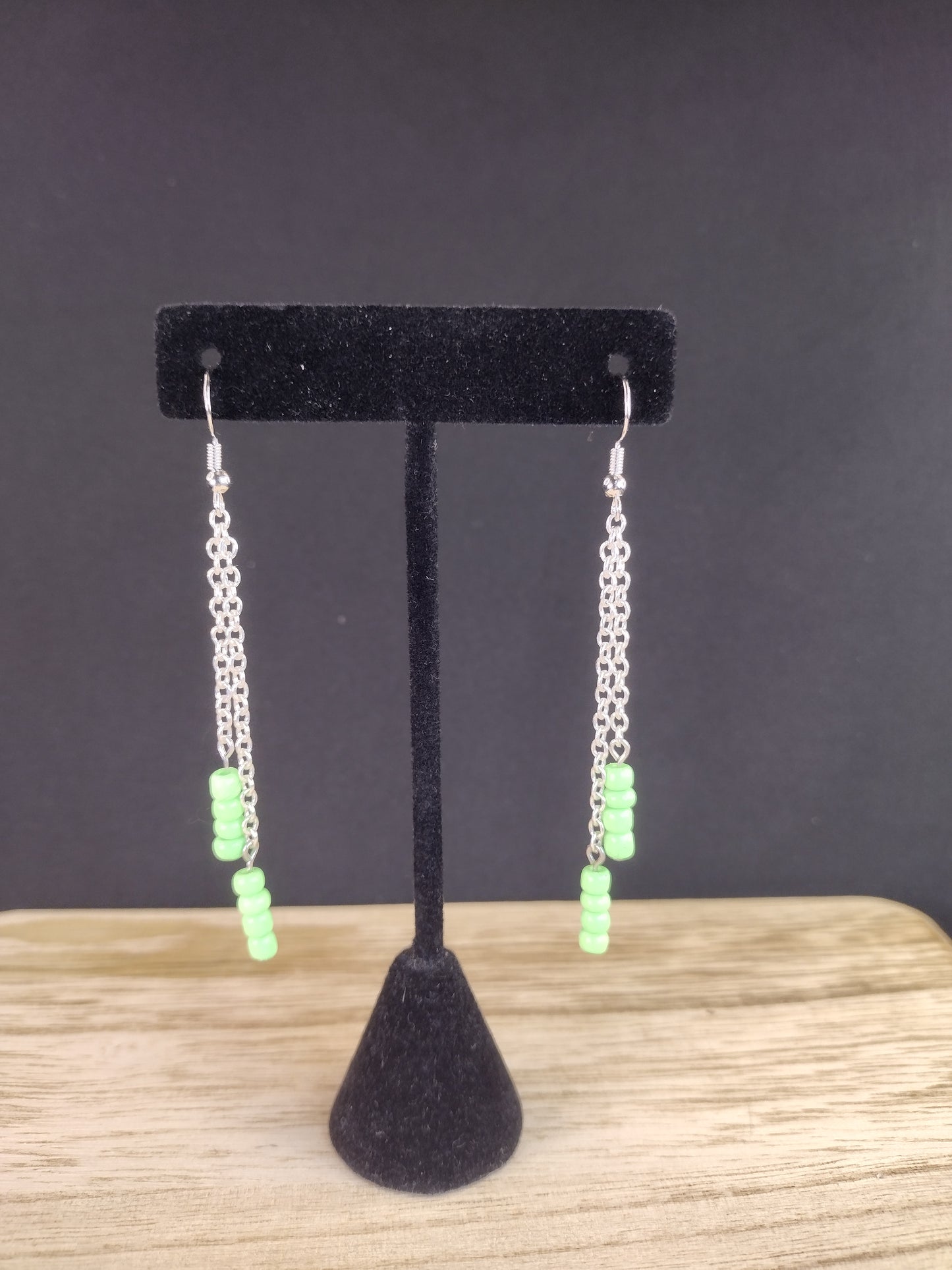 Lime Green Seed Bead & Chain Drop Earrings Pretty Pineapple Bead Pretty Pineapple Bead