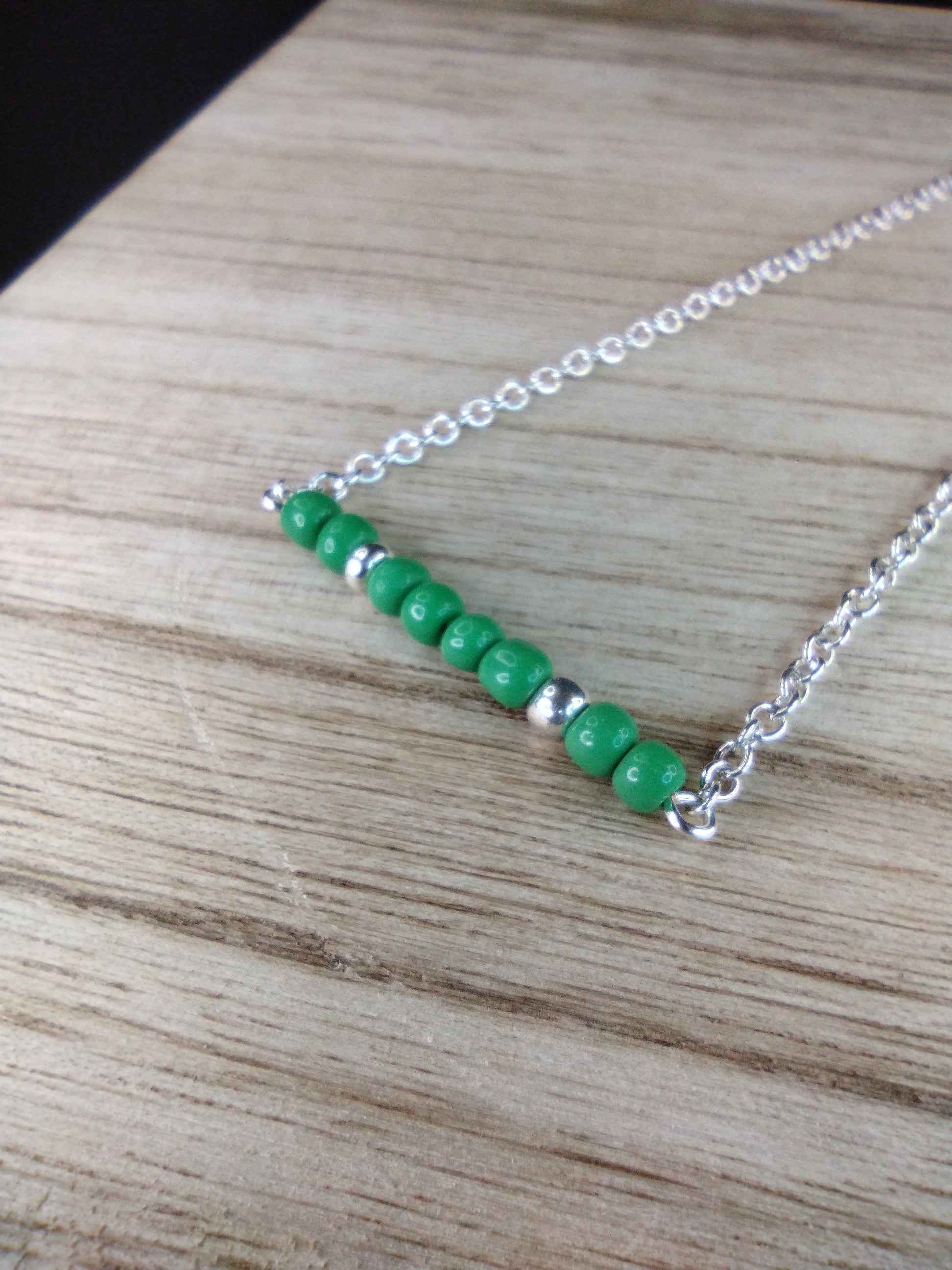 Green Seed Bead Bar Necklace Pretty Pineapple Bead Pretty Pineapple Bead