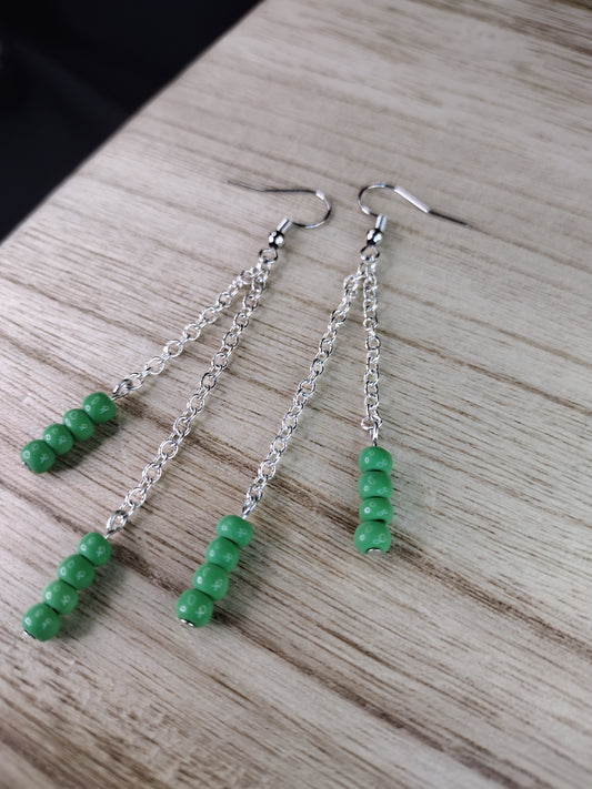 Green Seed Bead & Chain Drop Earrings Pretty Pineapple Bead Pretty Pineapple Bead