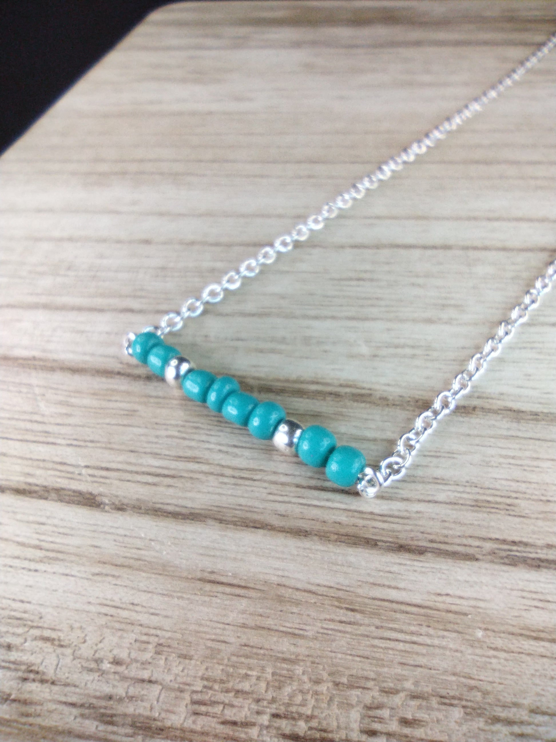 Turquoise Seed Bead Bar Necklace Pretty Pineapple Bead Pretty Pineapple Bead