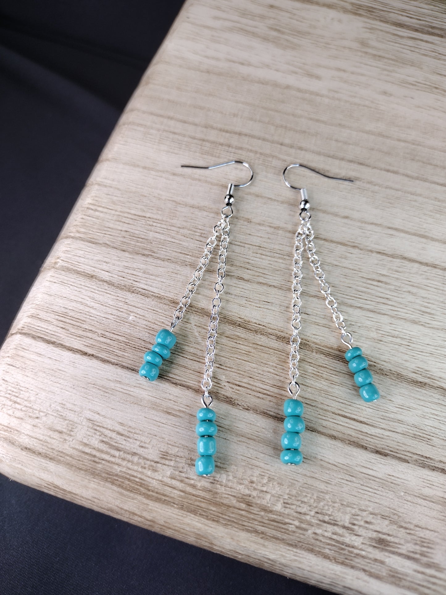 Turquoise Seed Bead & Chain Drop Earrings Pretty Pineapple Bead Pretty Pineapple Bead