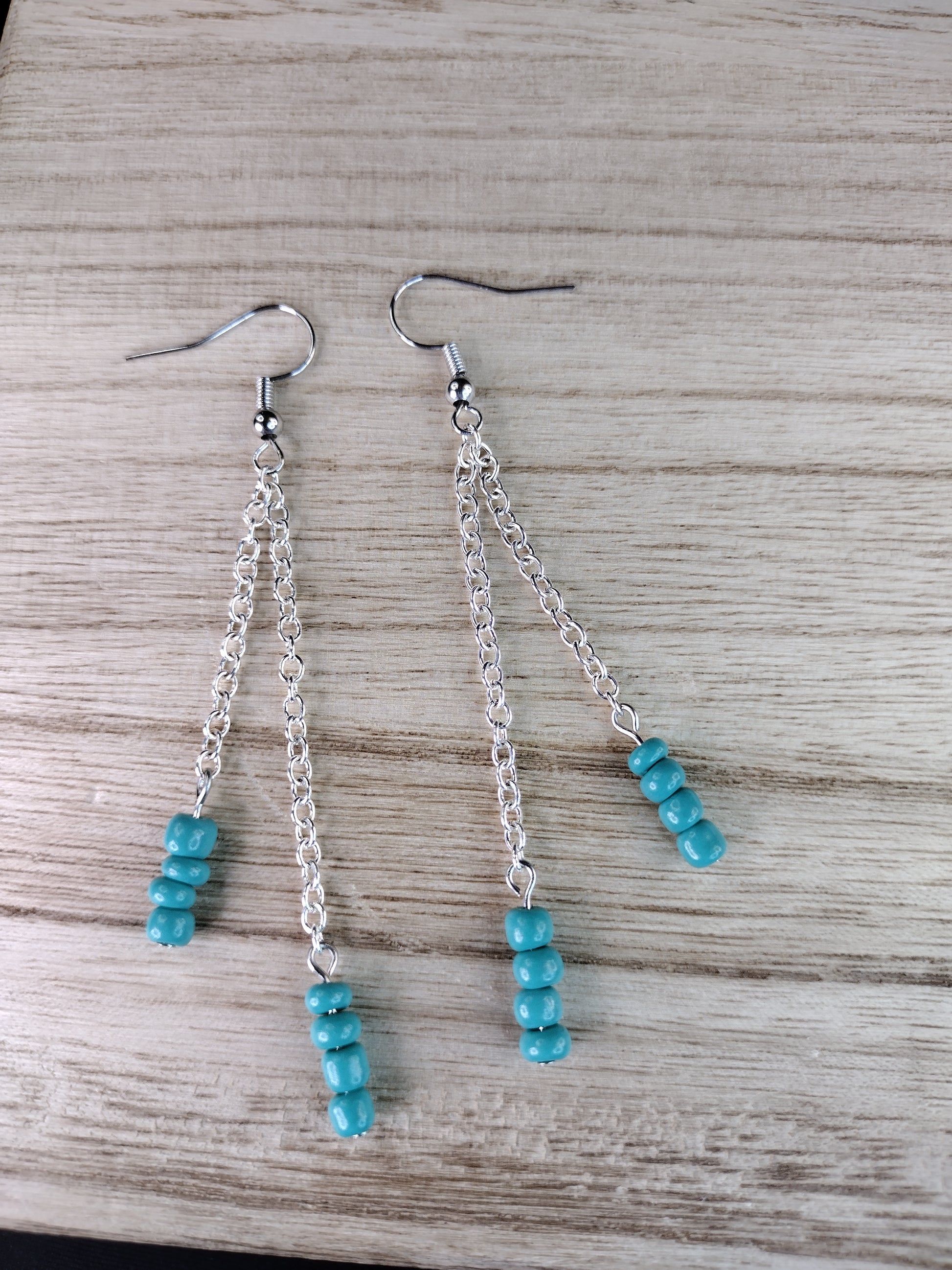 Turquoise Seed Bead & Chain Drop Earrings Pretty Pineapple Bead Pretty Pineapple Bead