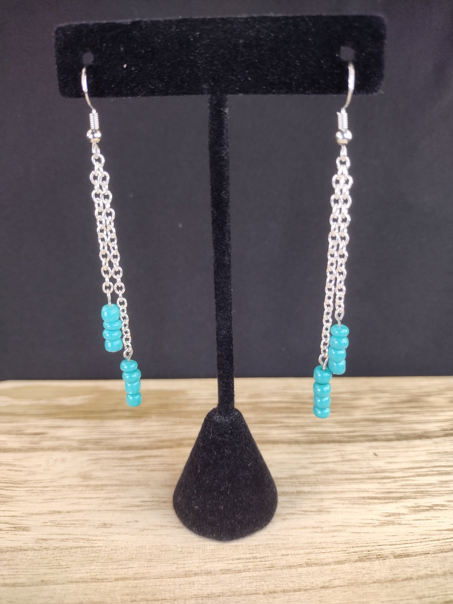 Turquoise Seed Bead & Chain Drop Earrings Pretty Pineapple Bead Pretty Pineapple Bead