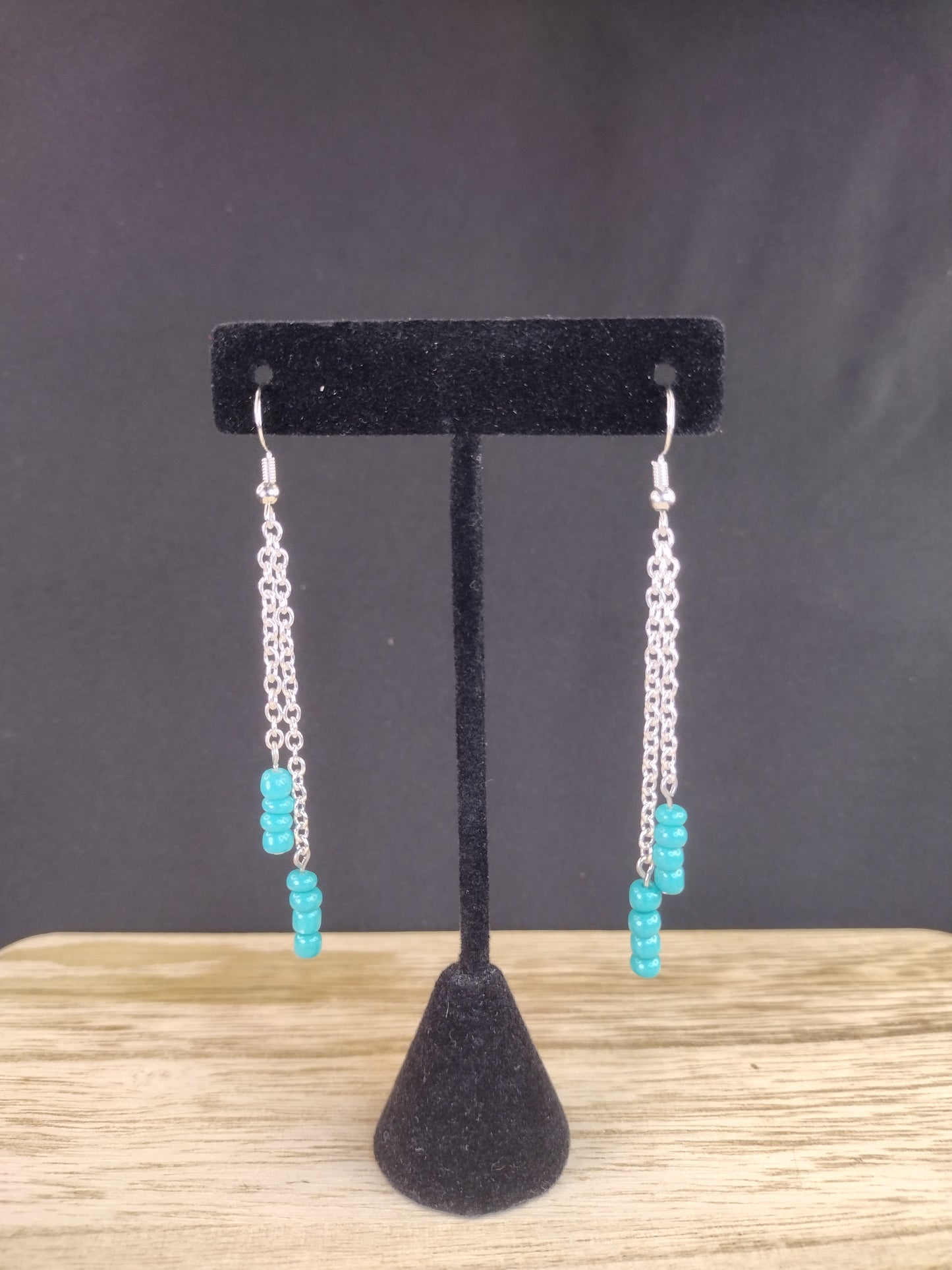 Turquoise Seed Bead & Chain Drop Earrings Pretty Pineapple Bead Pretty Pineapple Bead