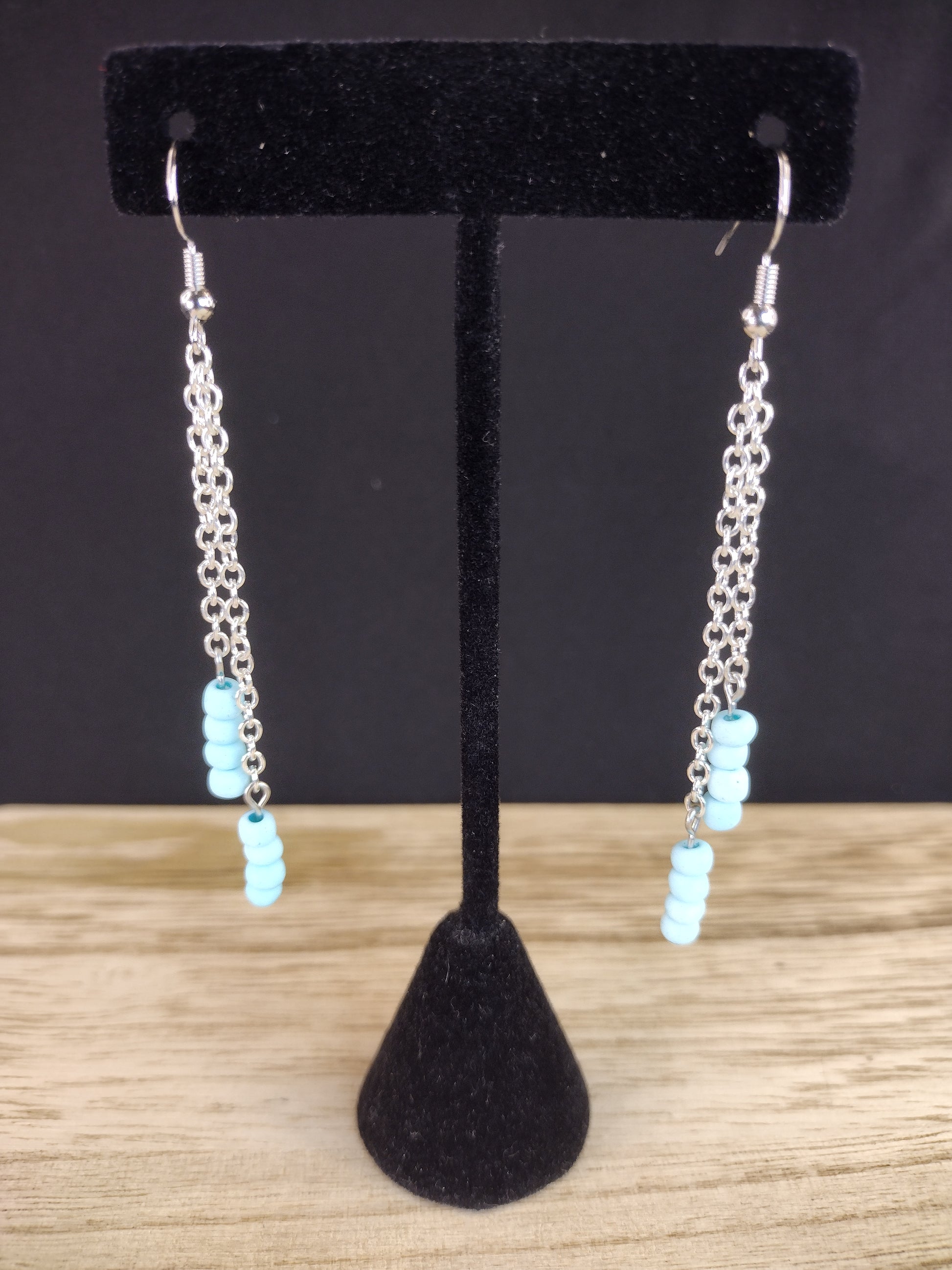 Teal Blue Seed Bead & Chain Drop Earrings Pretty Pineapple Bead Pretty Pineapple Bead