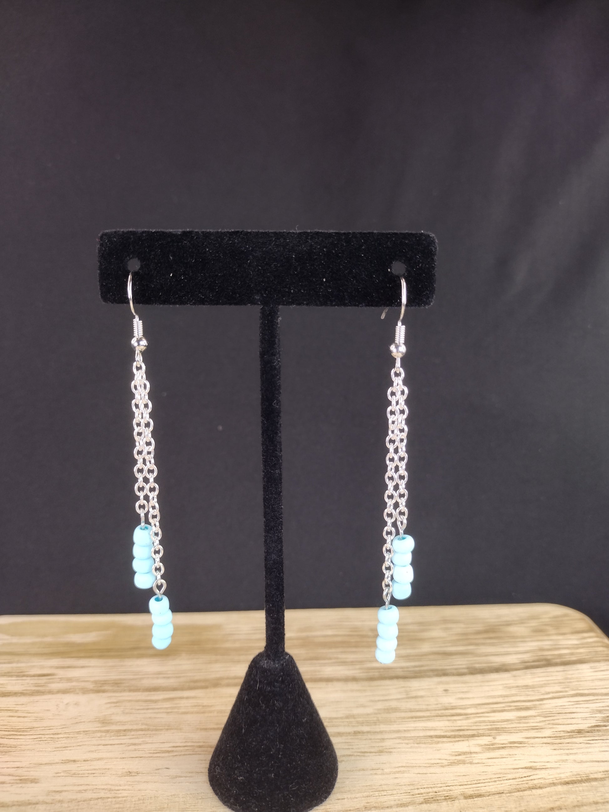 Teal Blue Seed Bead & Chain Drop Earrings Pretty Pineapple Bead Pretty Pineapple Bead