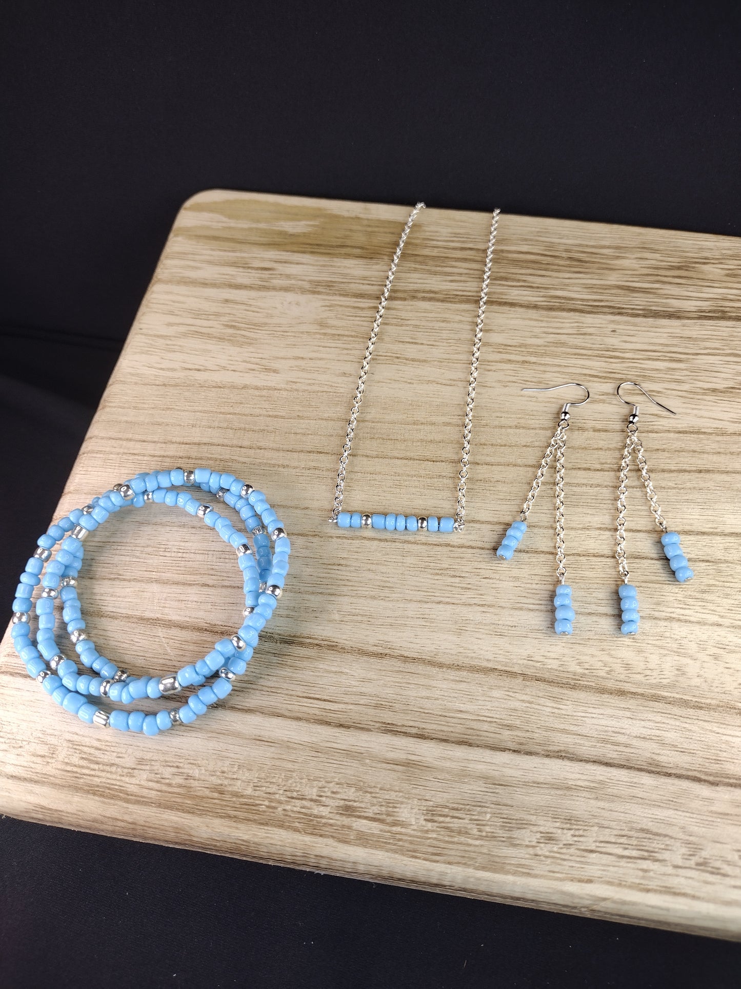 Light Blue Seed Bead Bar Necklace Pretty Pineapple Bead Pretty Pineapple Bead