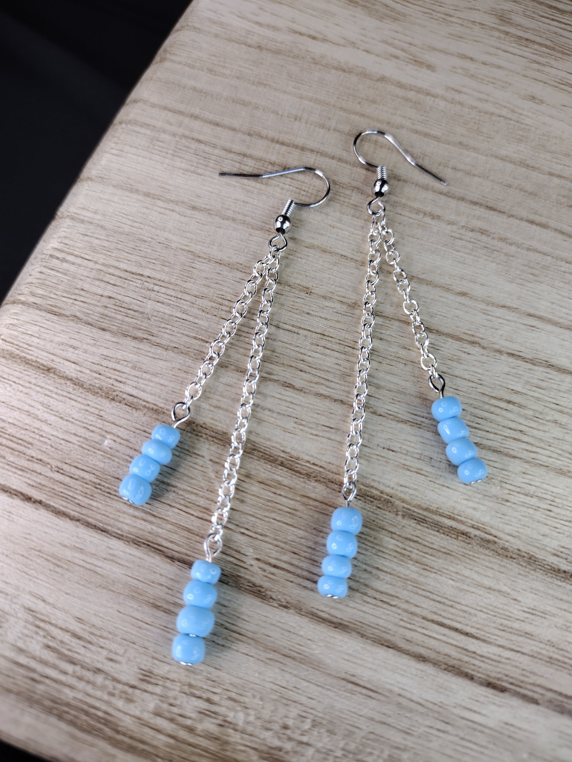 Light Blue Seed Bead & Chain Drop Earrings Pretty Pineapple Bead Pretty Pineapple Bead