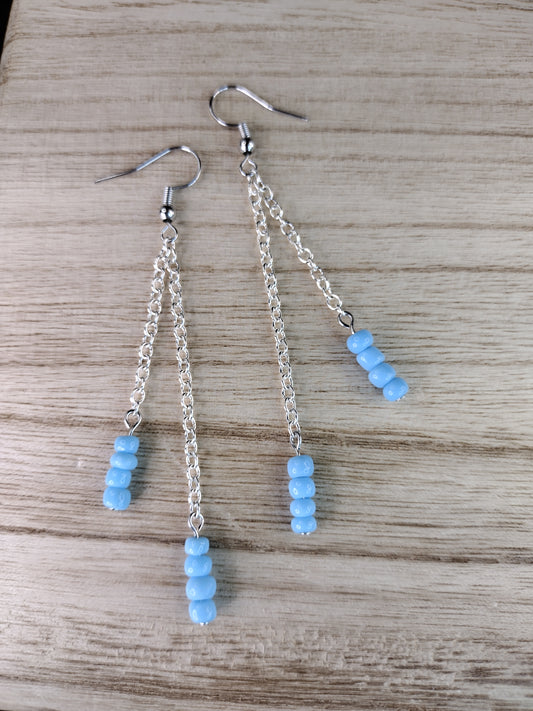 Light Blue Seed Bead & Chain Drop Earrings Pretty Pineapple Bead Pretty Pineapple Bead