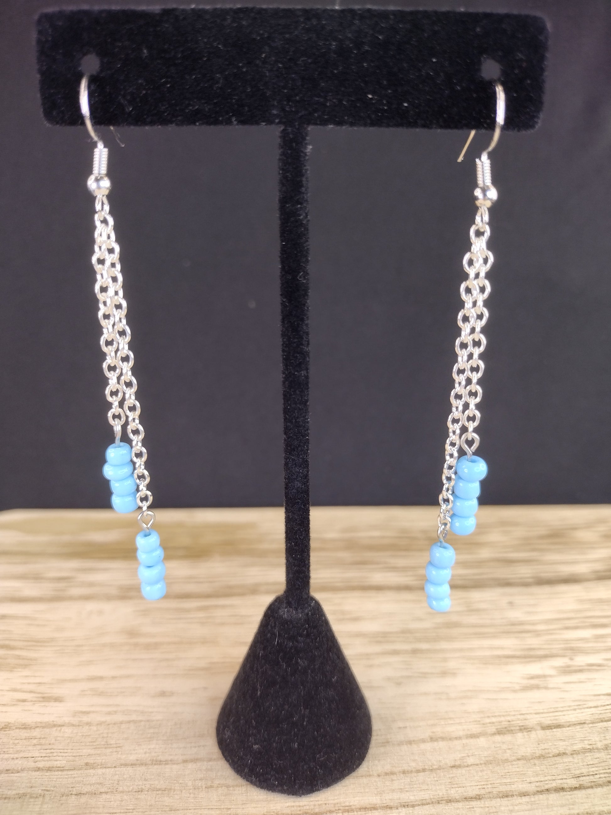 Light Blue Seed Bead & Chain Drop Earrings Pretty Pineapple Bead Pretty Pineapple Bead