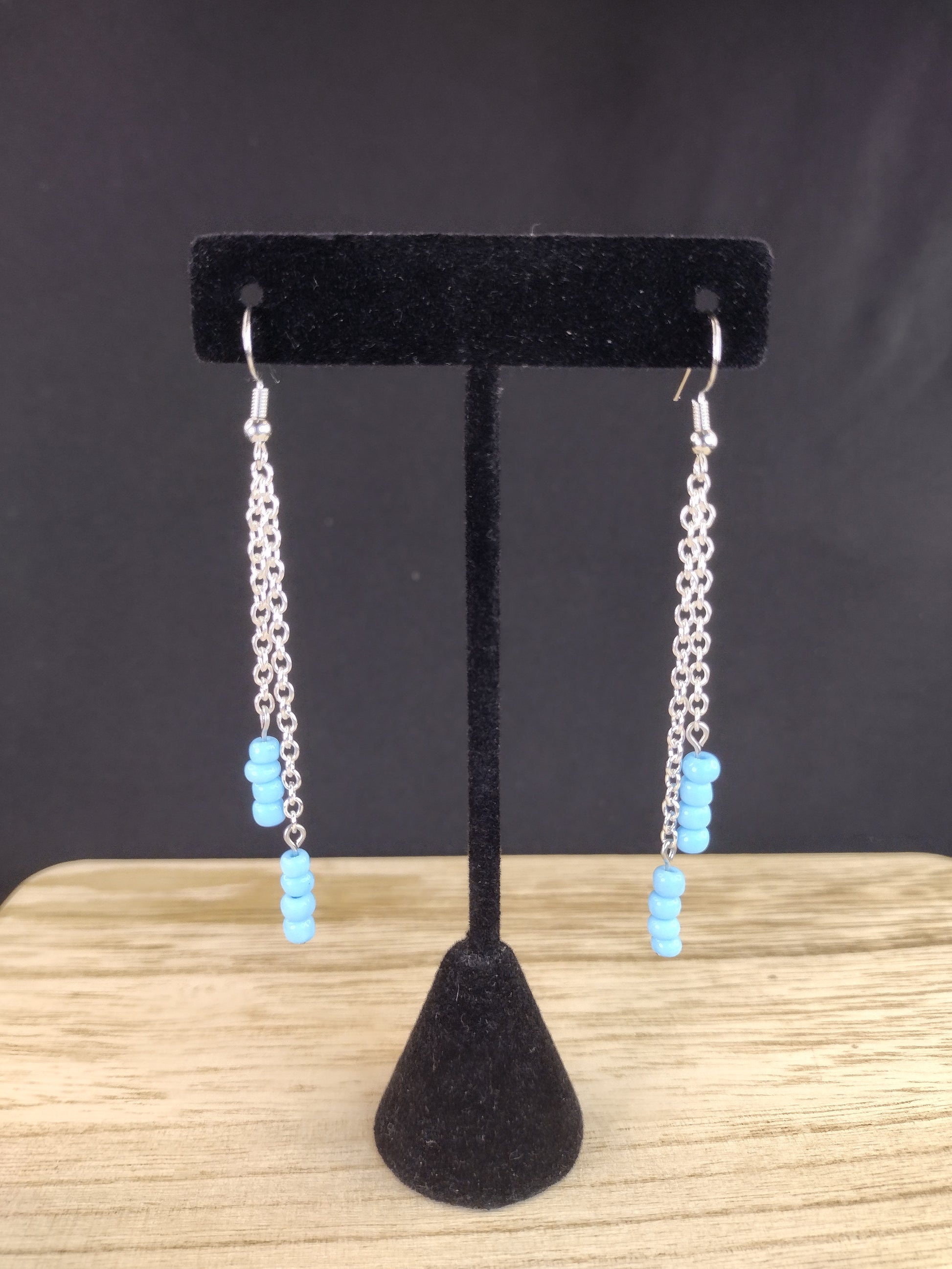 Light Blue Seed Bead & Chain Drop Earrings Pretty Pineapple Bead Pretty Pineapple Bead