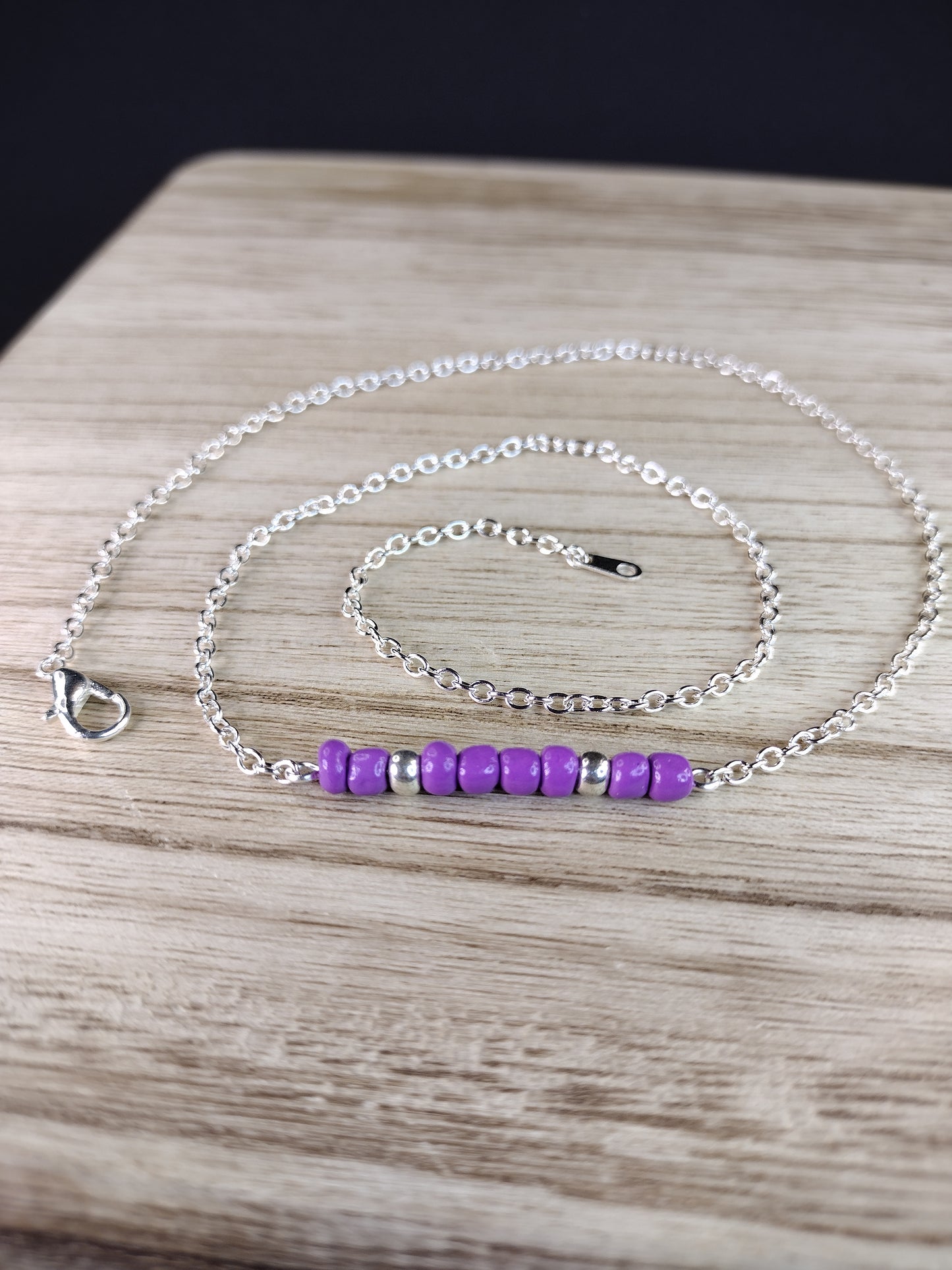 Purple Seed Bead Bar Necklace Pretty Pineapple Bead Pretty Pineapple Bead