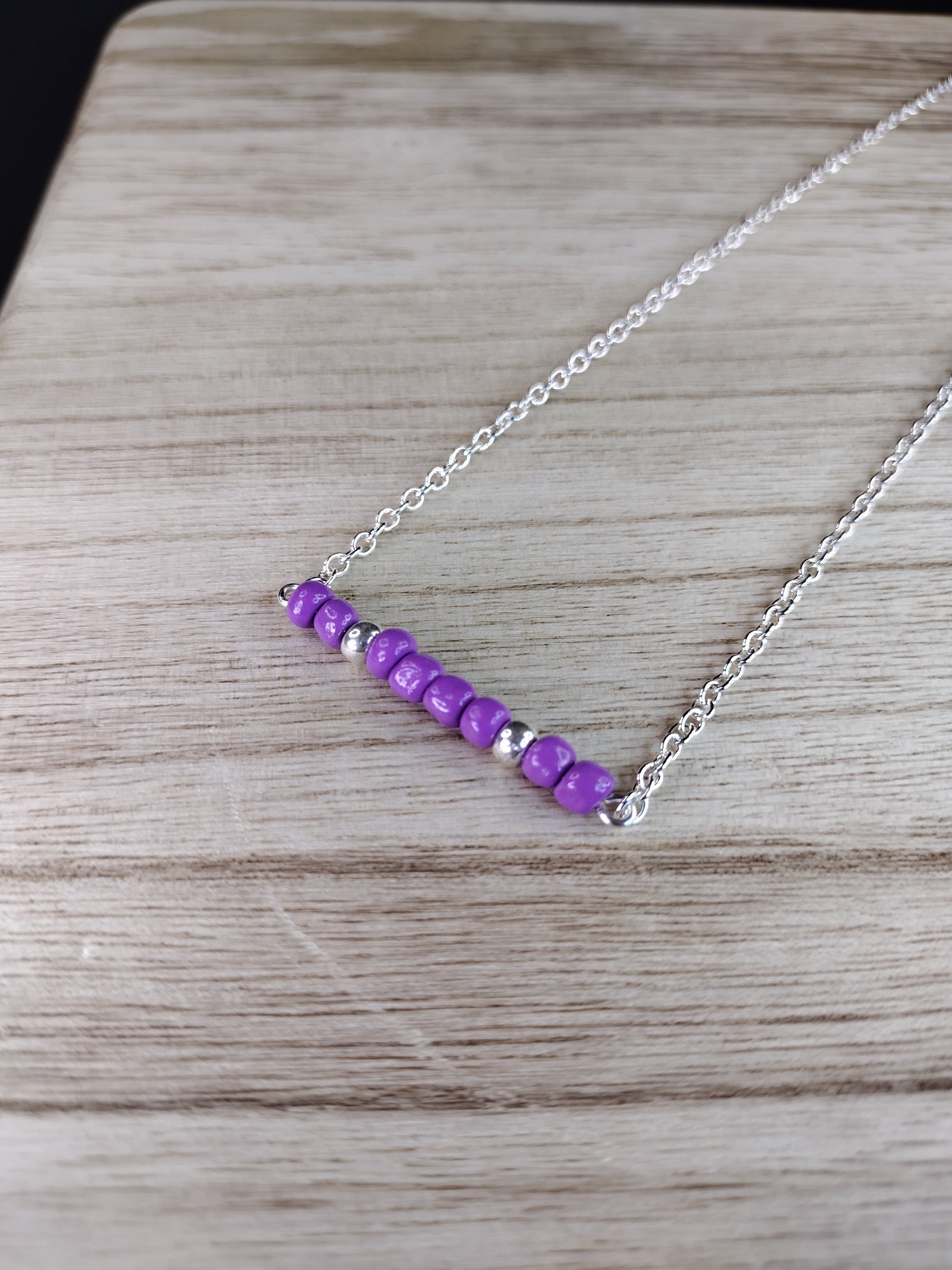 Purple Seed Bead Bar Necklace Pretty Pineapple Bead Pretty Pineapple Bead