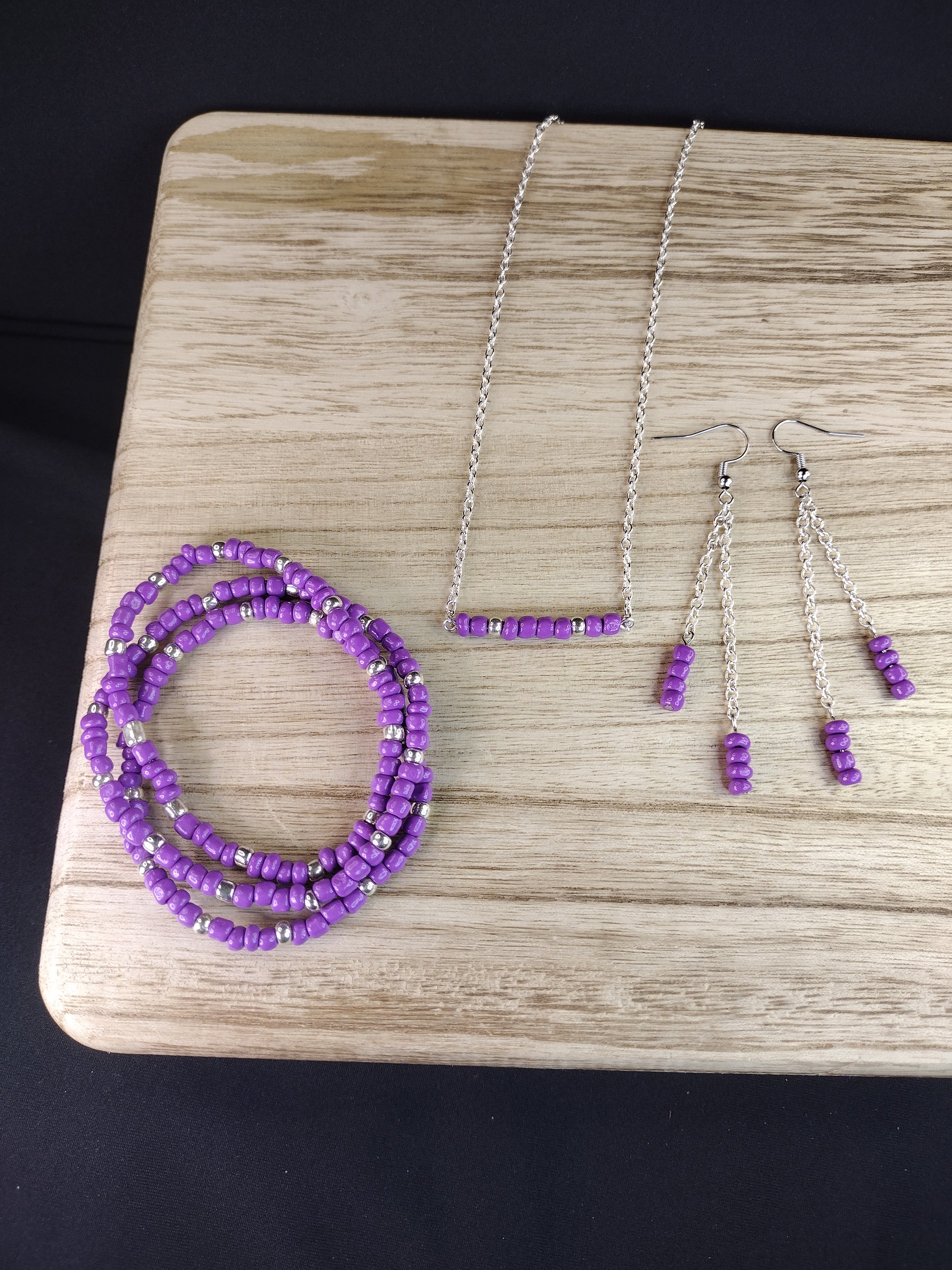 Purple Seed Bead Bar Necklace Pretty Pineapple Bead Pretty Pineapple Bead