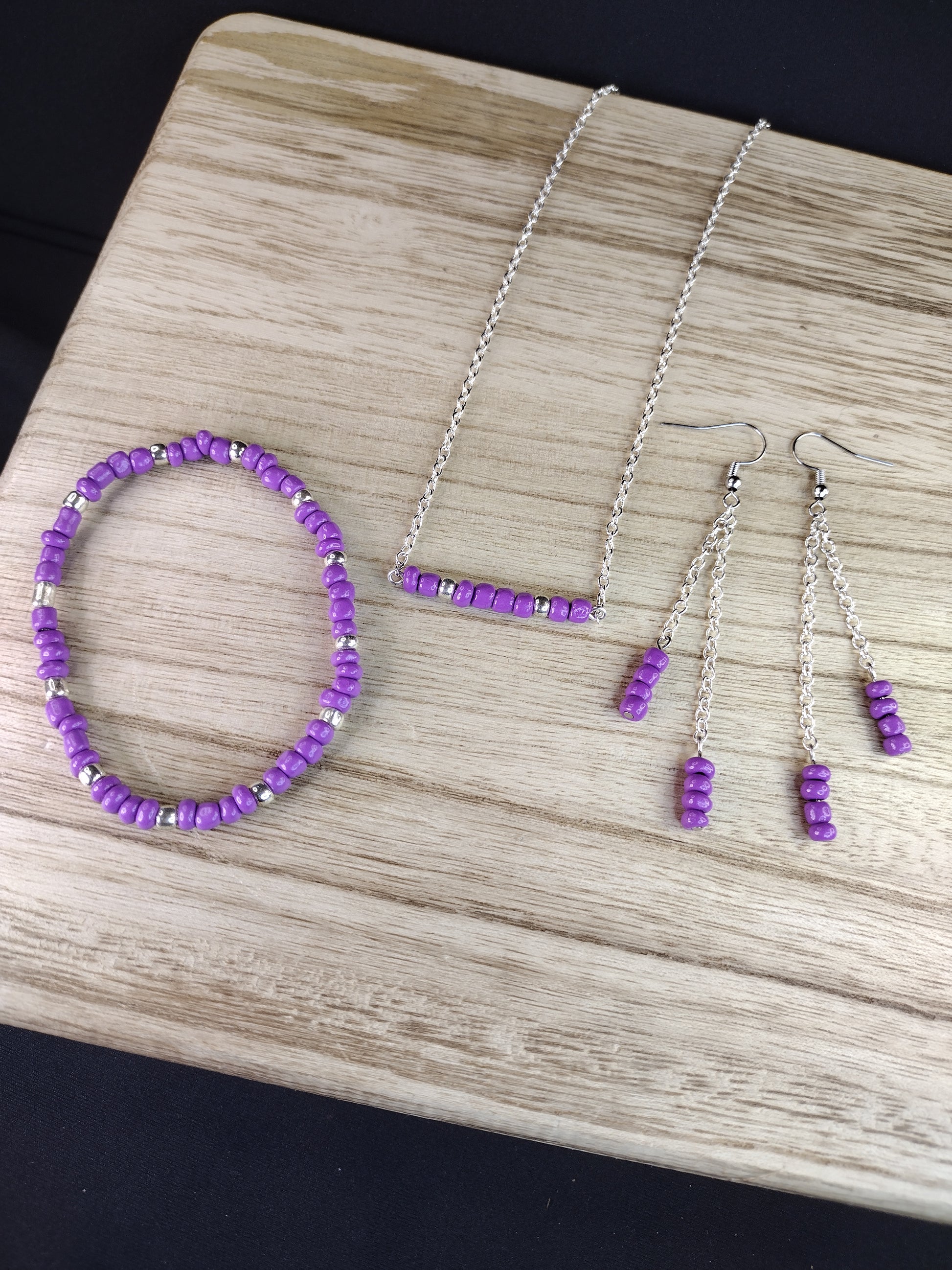 Purple Seed Bead Bar Necklace Pretty Pineapple Bead Pretty Pineapple Bead