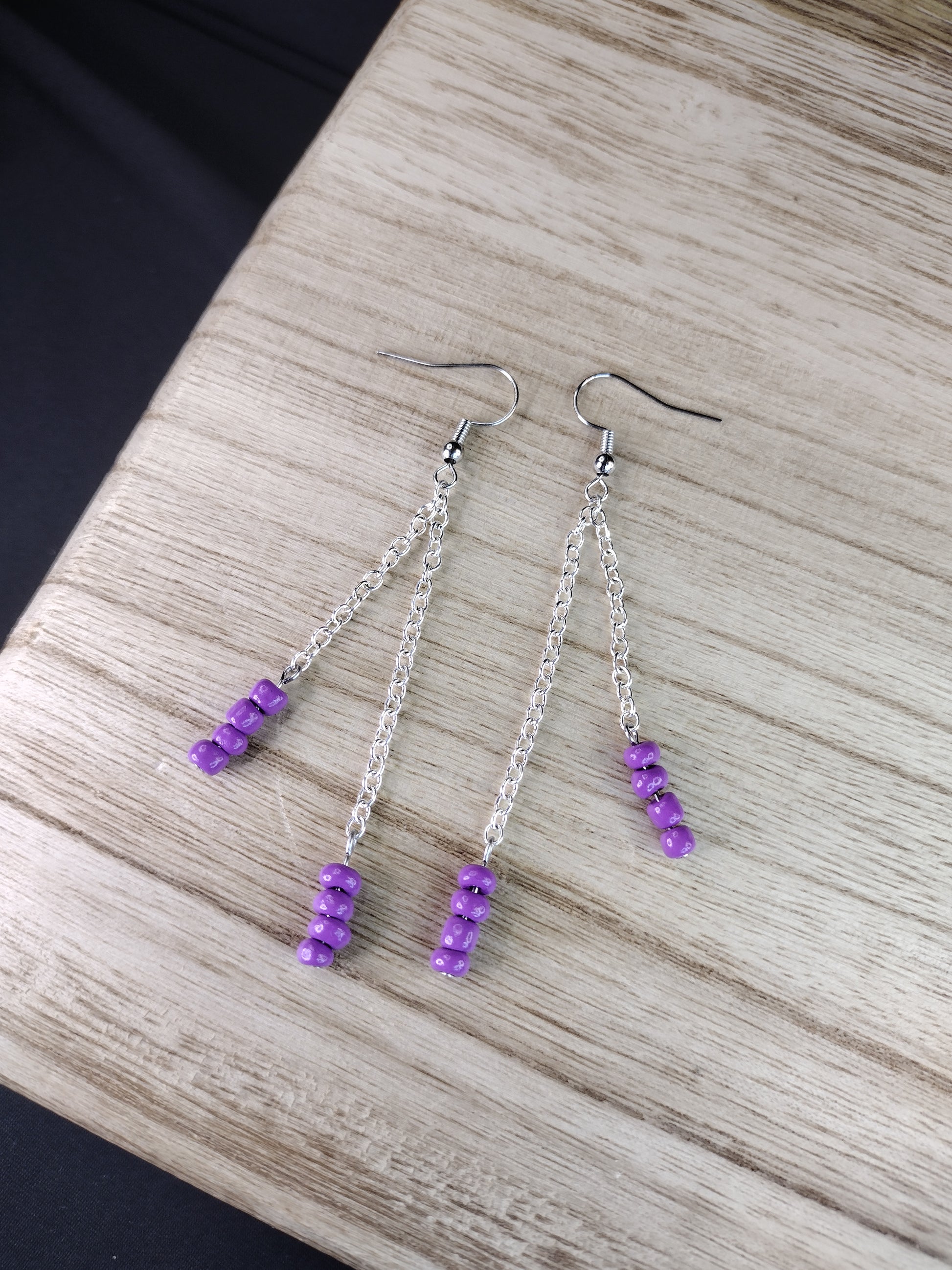 Purple Seed Bead & Chain Drop Earrings Pretty Pineapple Bead Pretty Pineapple Bead