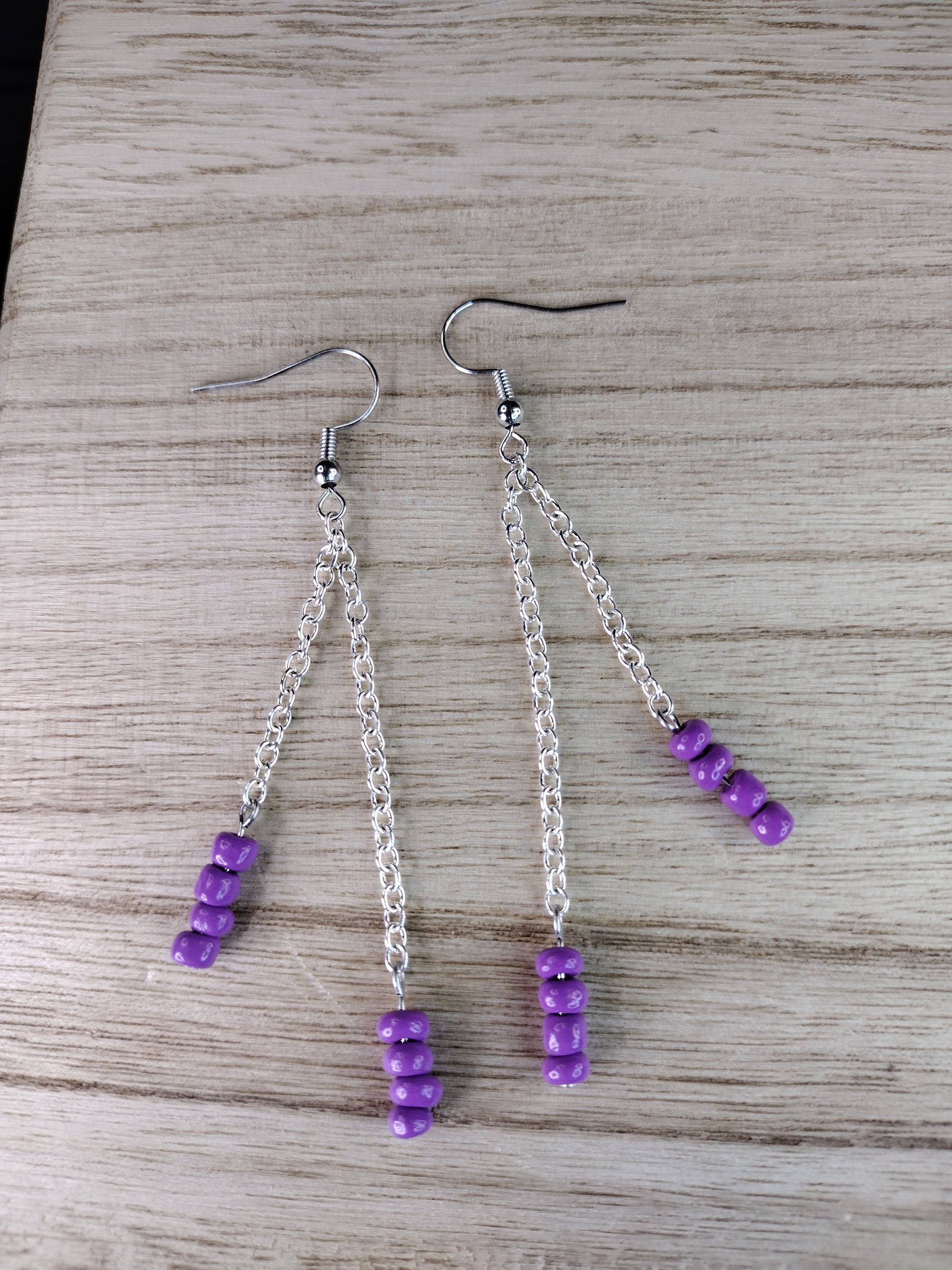 Purple Seed Bead & Chain Drop Earrings Pretty Pineapple Bead Pretty Pineapple Bead