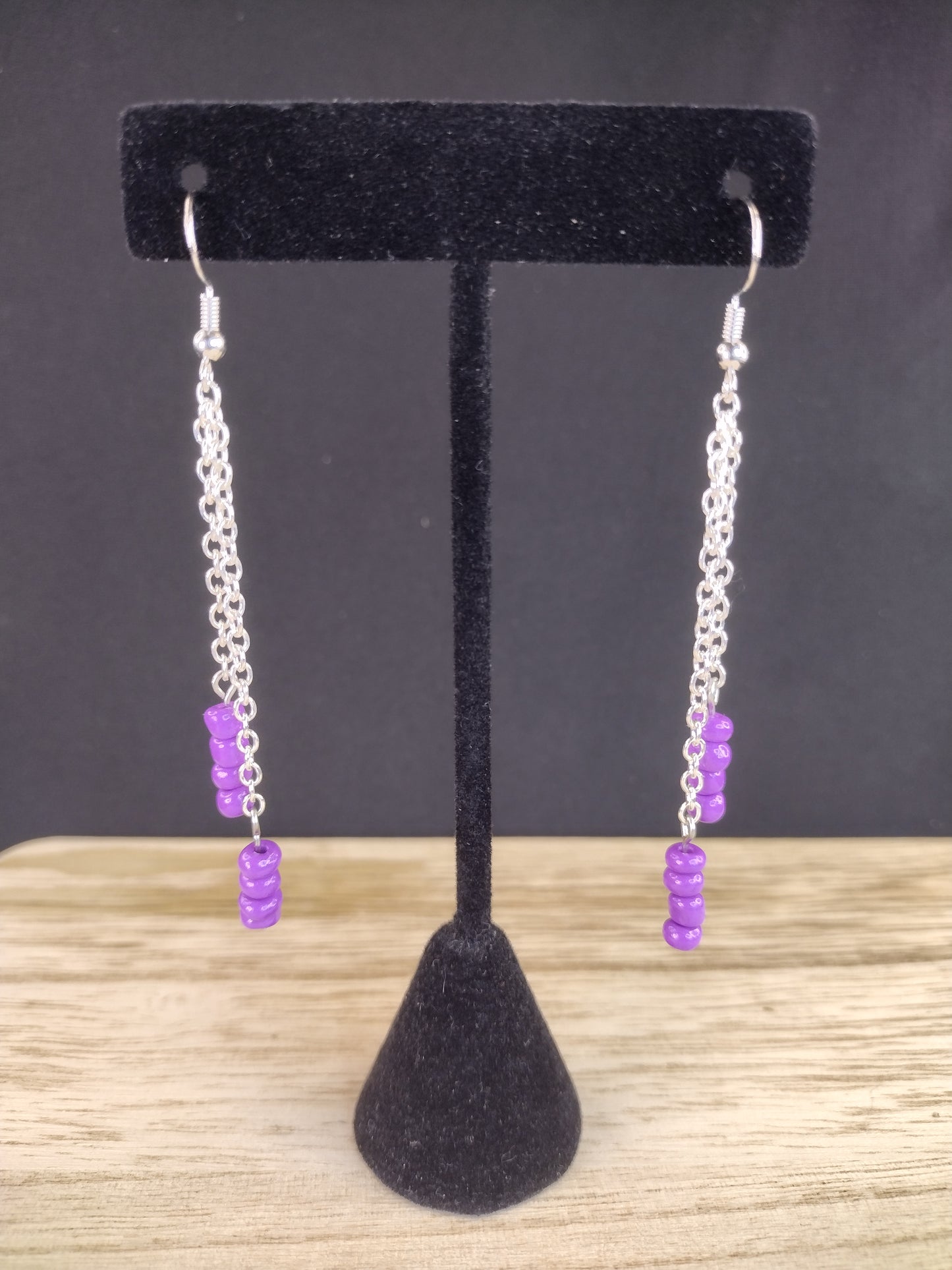 Purple Seed Bead & Chain Drop Earrings Pretty Pineapple Bead Pretty Pineapple Bead