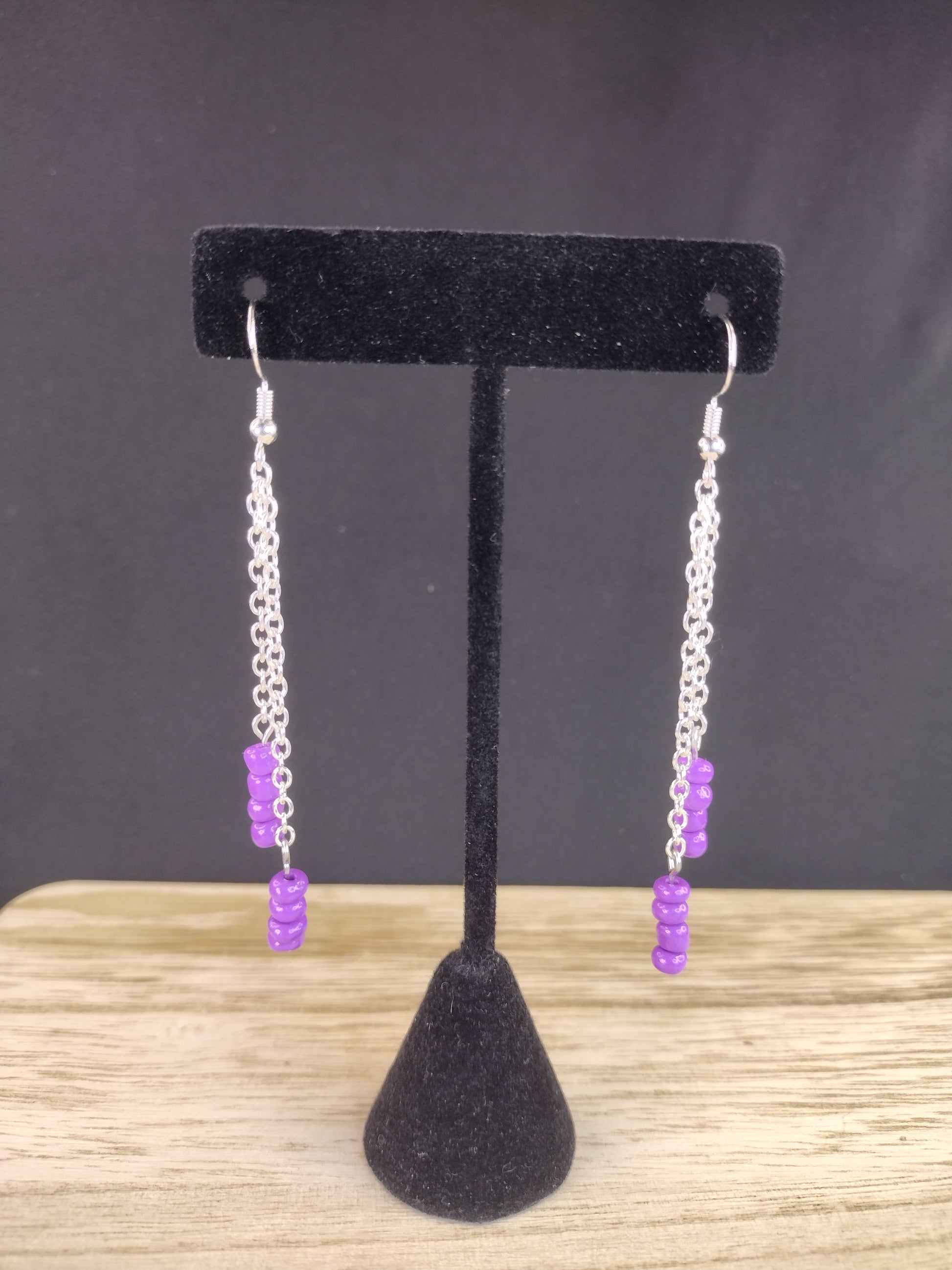 Purple Seed Bead & Chain Drop Earrings Pretty Pineapple Bead Pretty Pineapple Bead