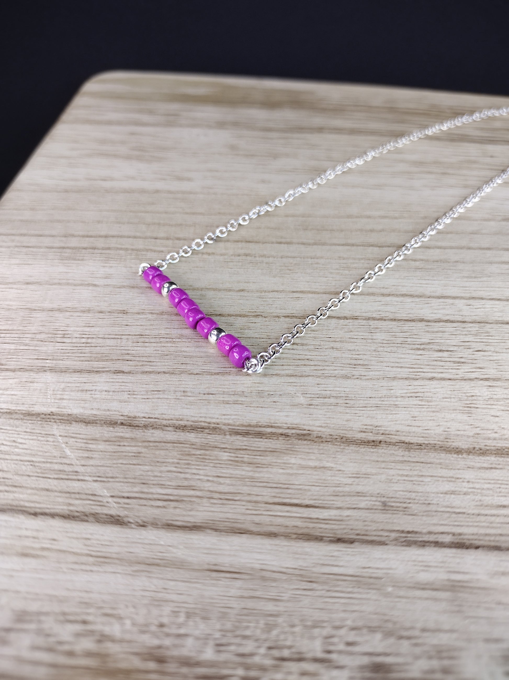 Magenta Seed Bead Bar Necklace Pretty Pineapple Bead Pretty Pineapple Bead