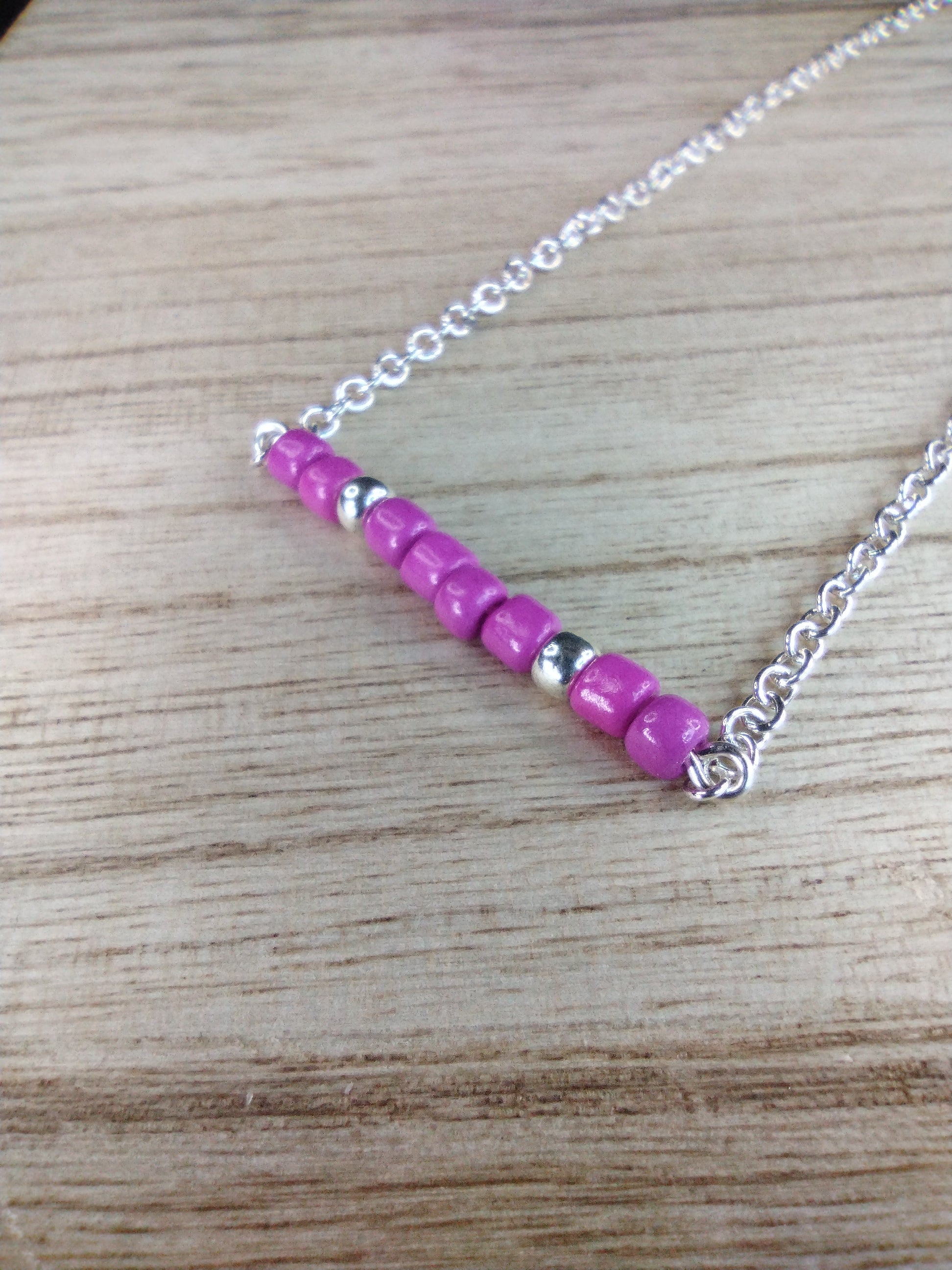 Magenta Seed Bead Bar Necklace Pretty Pineapple Bead Pretty Pineapple Bead