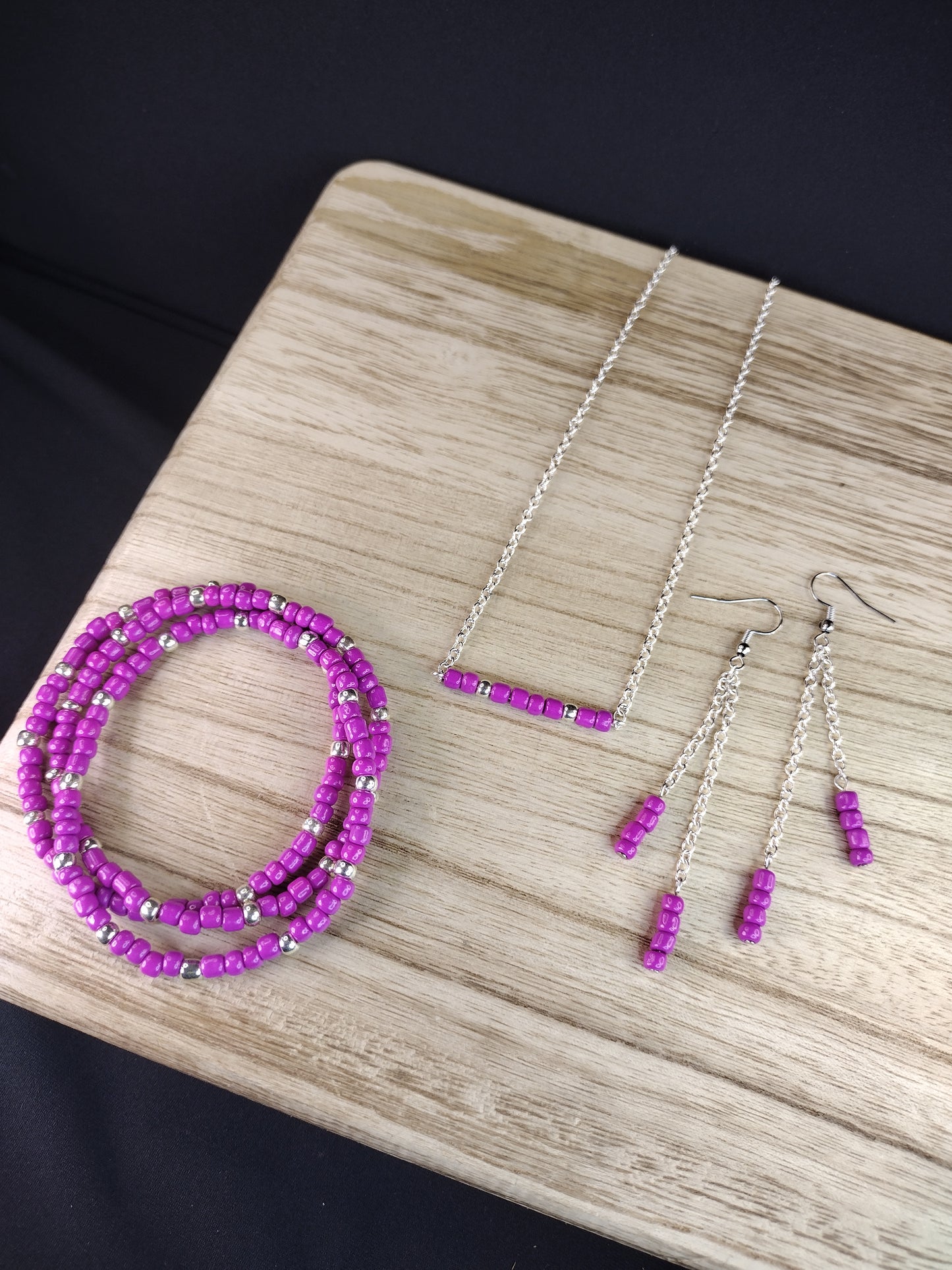 Magenta Seed Bead Bar Necklace Pretty Pineapple Bead Pretty Pineapple Bead