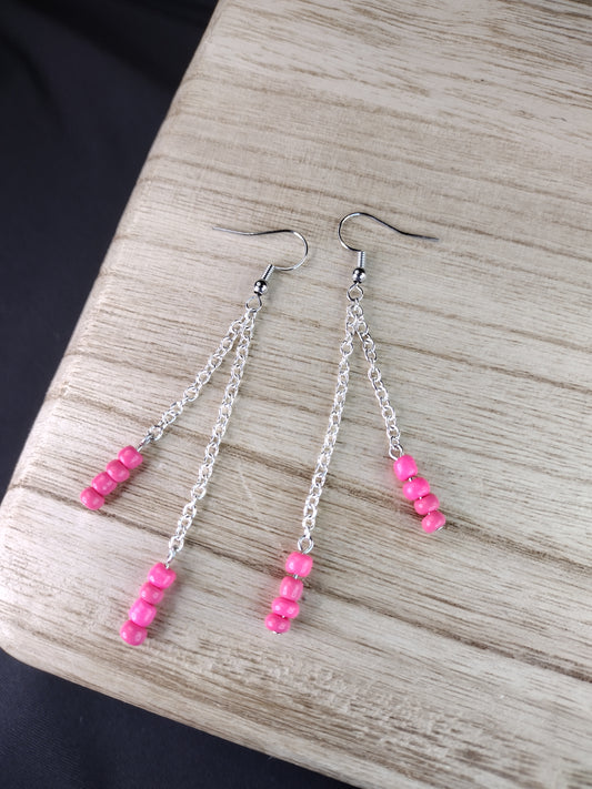 Coral Seed Bead & Chain Drop Earrings Pretty Pineapple Bead Pretty Pineapple Bead