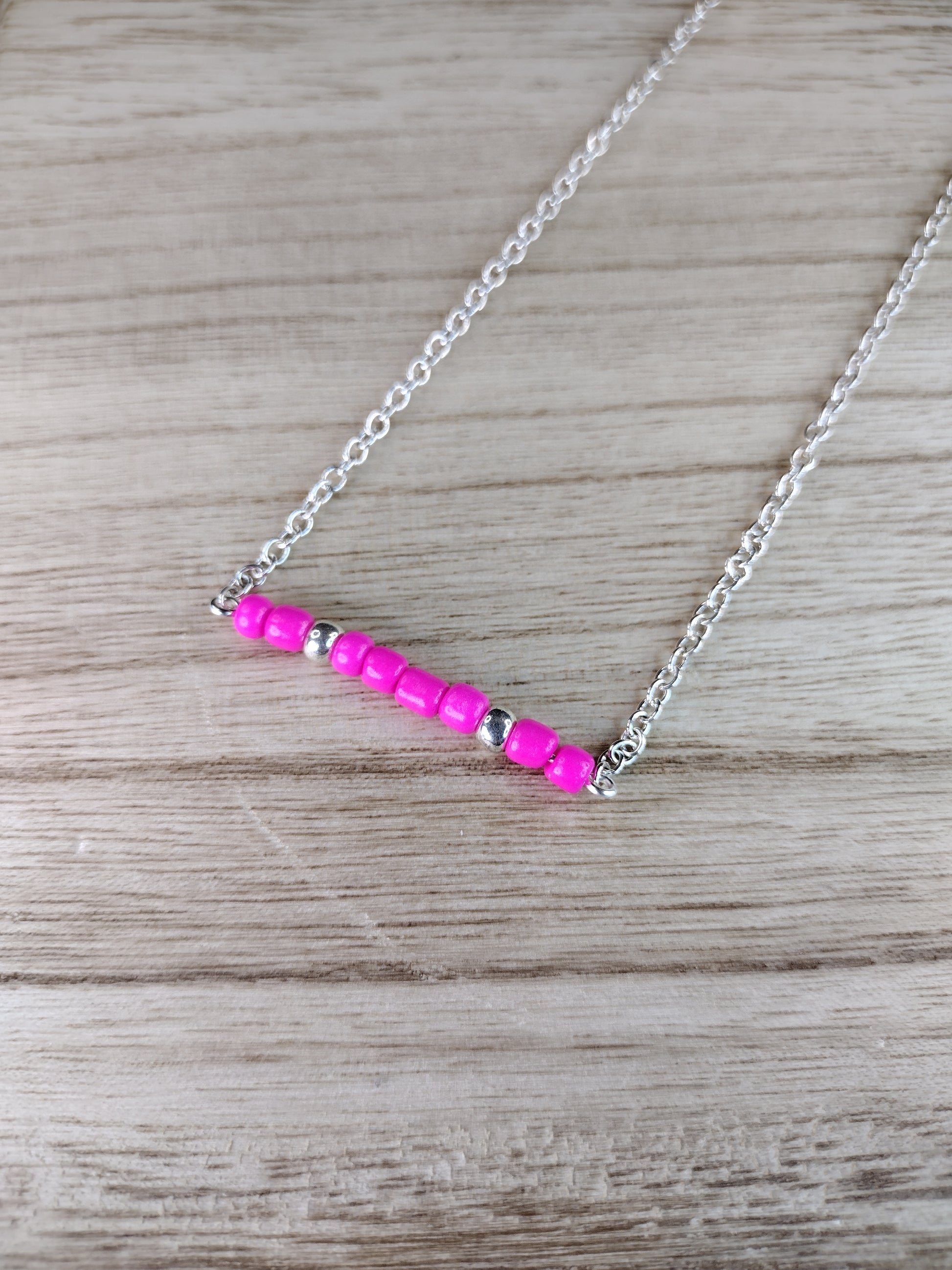 Pink Seed Bead Bar Necklace Pretty Pineapple Bead Pretty Pineapple Bead