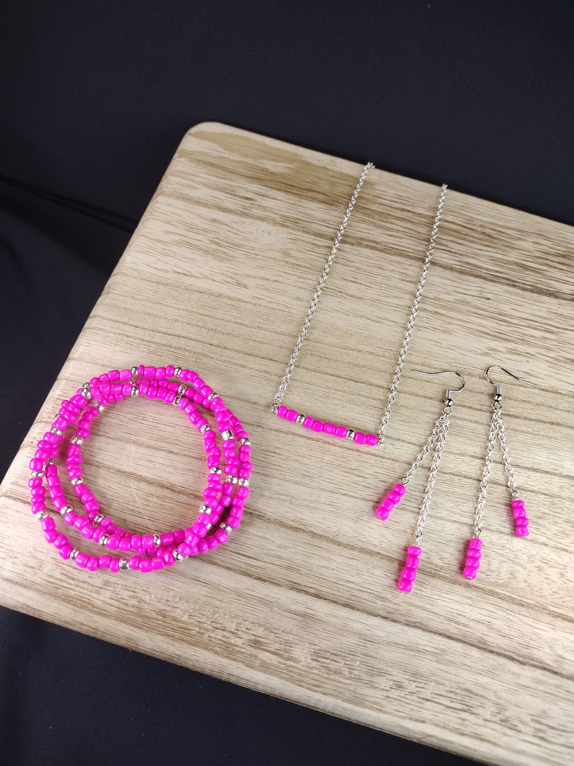 Pink Seed Bead Bar Necklace Pretty Pineapple Bead Pretty Pineapple Bead