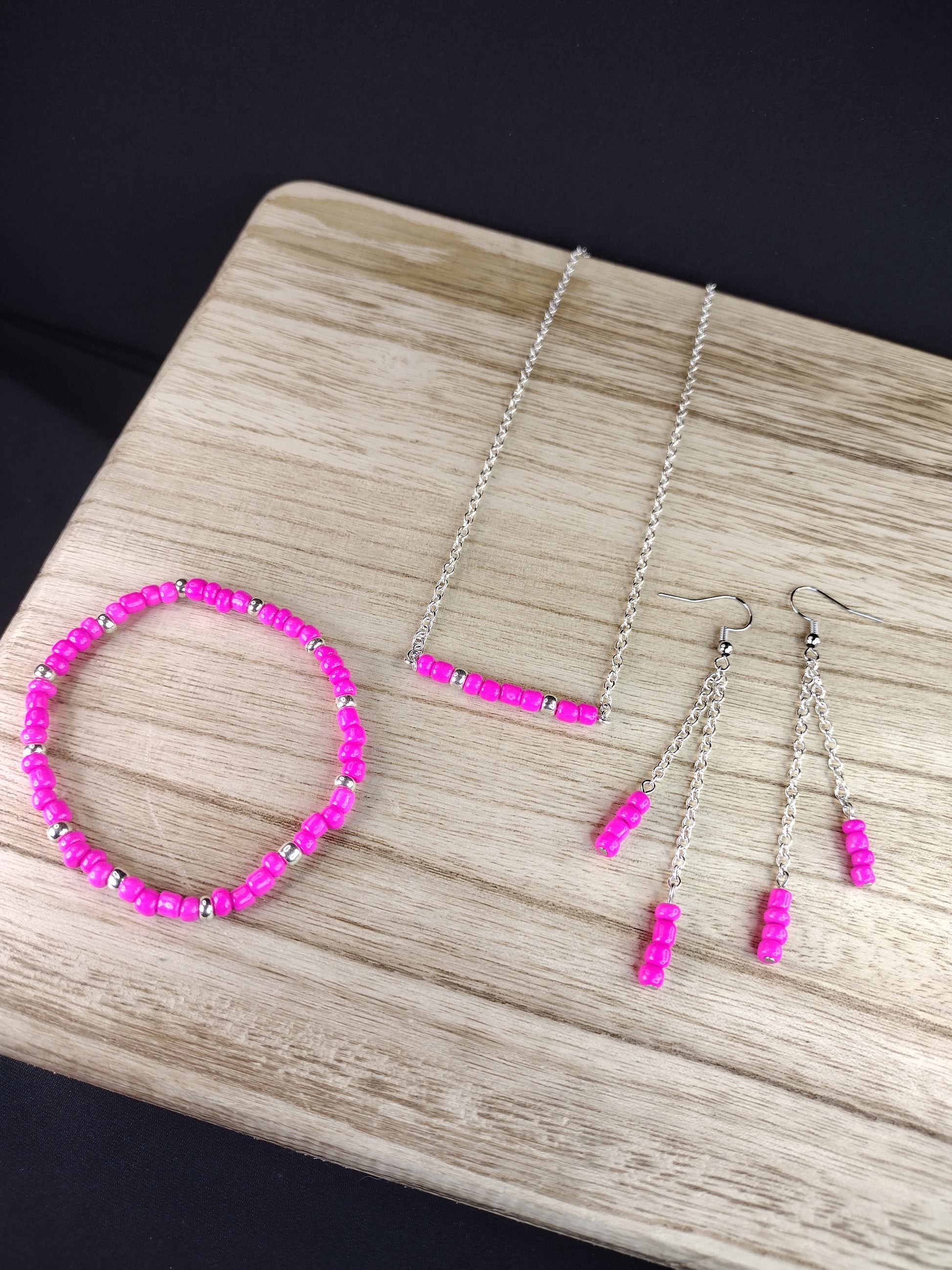 Pink Seed Bead & Chain Drop Earrings Pretty Pineapple Bead Pretty Pineapple Bead