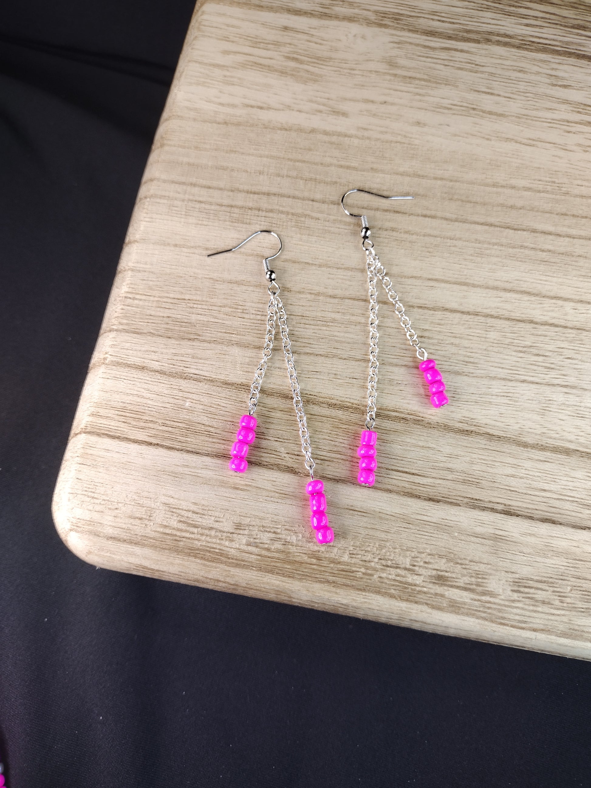 Pink Seed Bead & Chain Drop Earrings Pretty Pineapple Bead Pretty Pineapple Bead