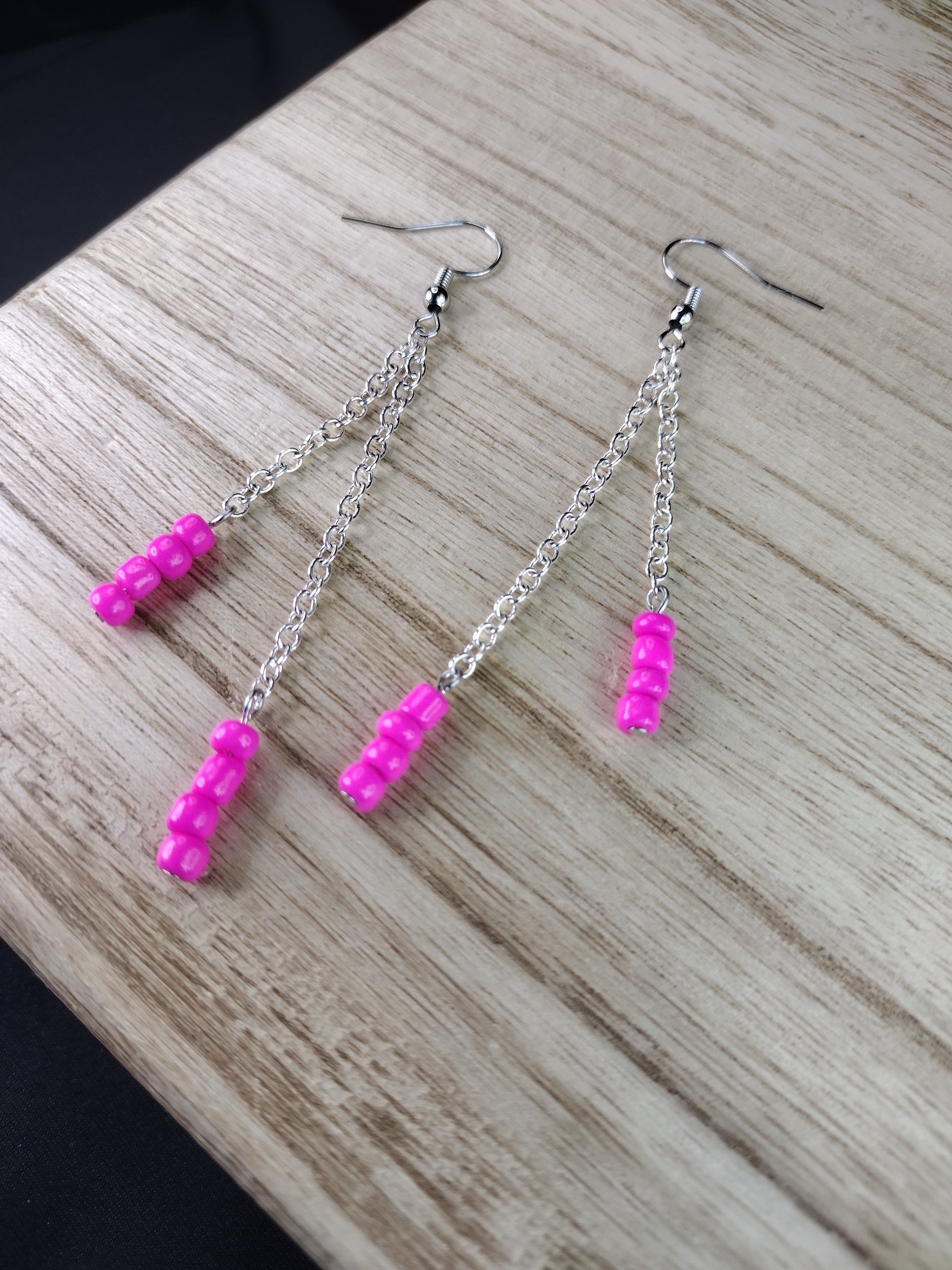 Pink Seed Bead & Chain Drop Earrings Pretty Pineapple Bead Pretty Pineapple Bead