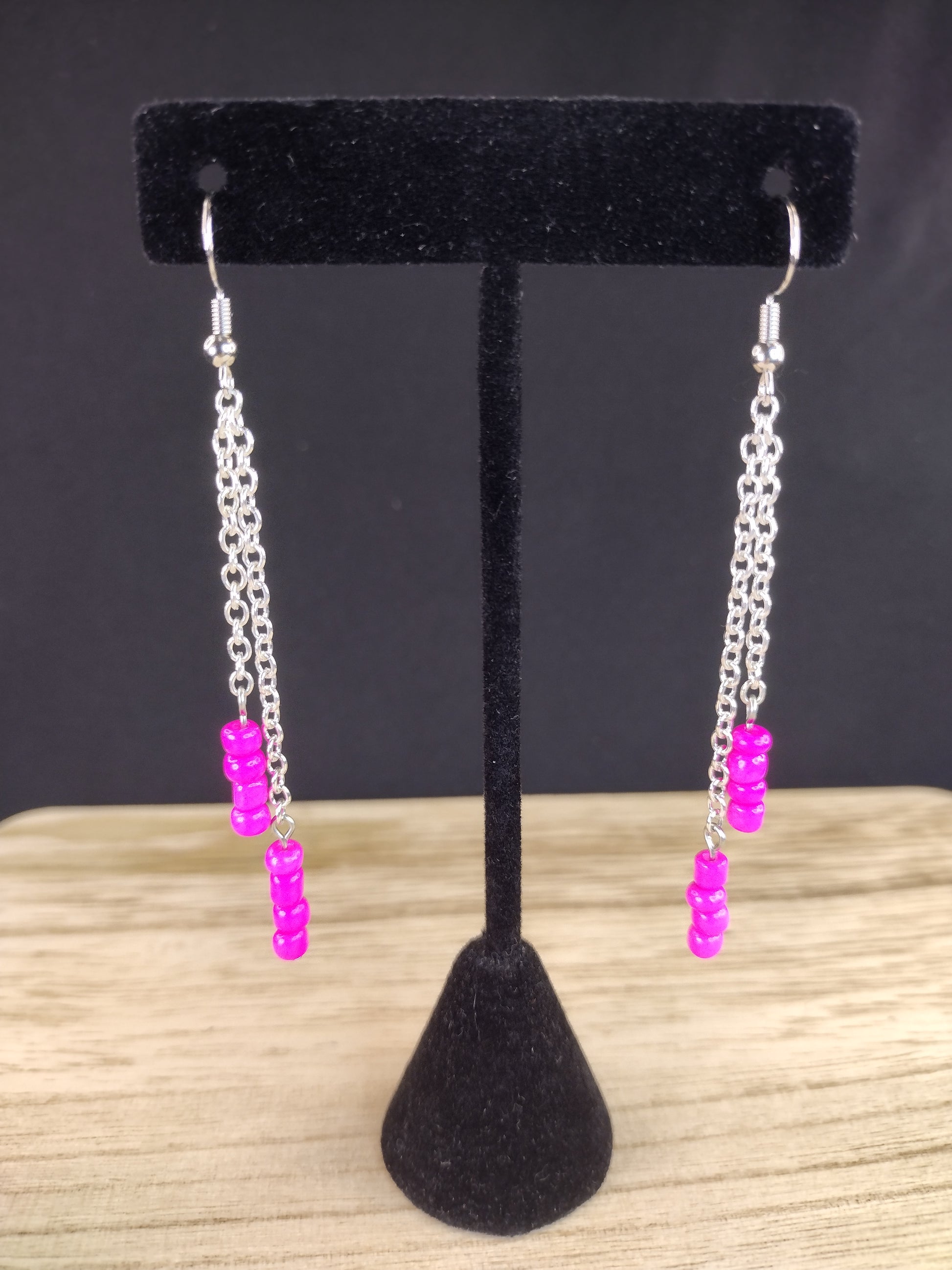 Pink Seed Bead & Chain Drop Earrings Pretty Pineapple Bead Pretty Pineapple Bead