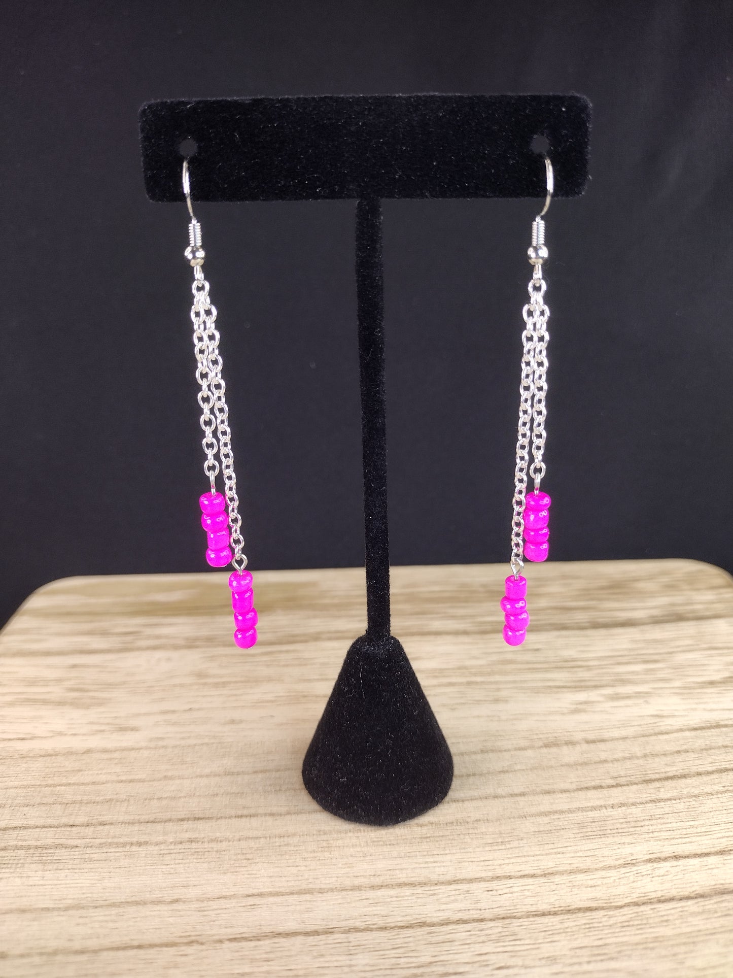 Pink Seed Bead & Chain Drop Earrings Pretty Pineapple Bead Pretty Pineapple Bead