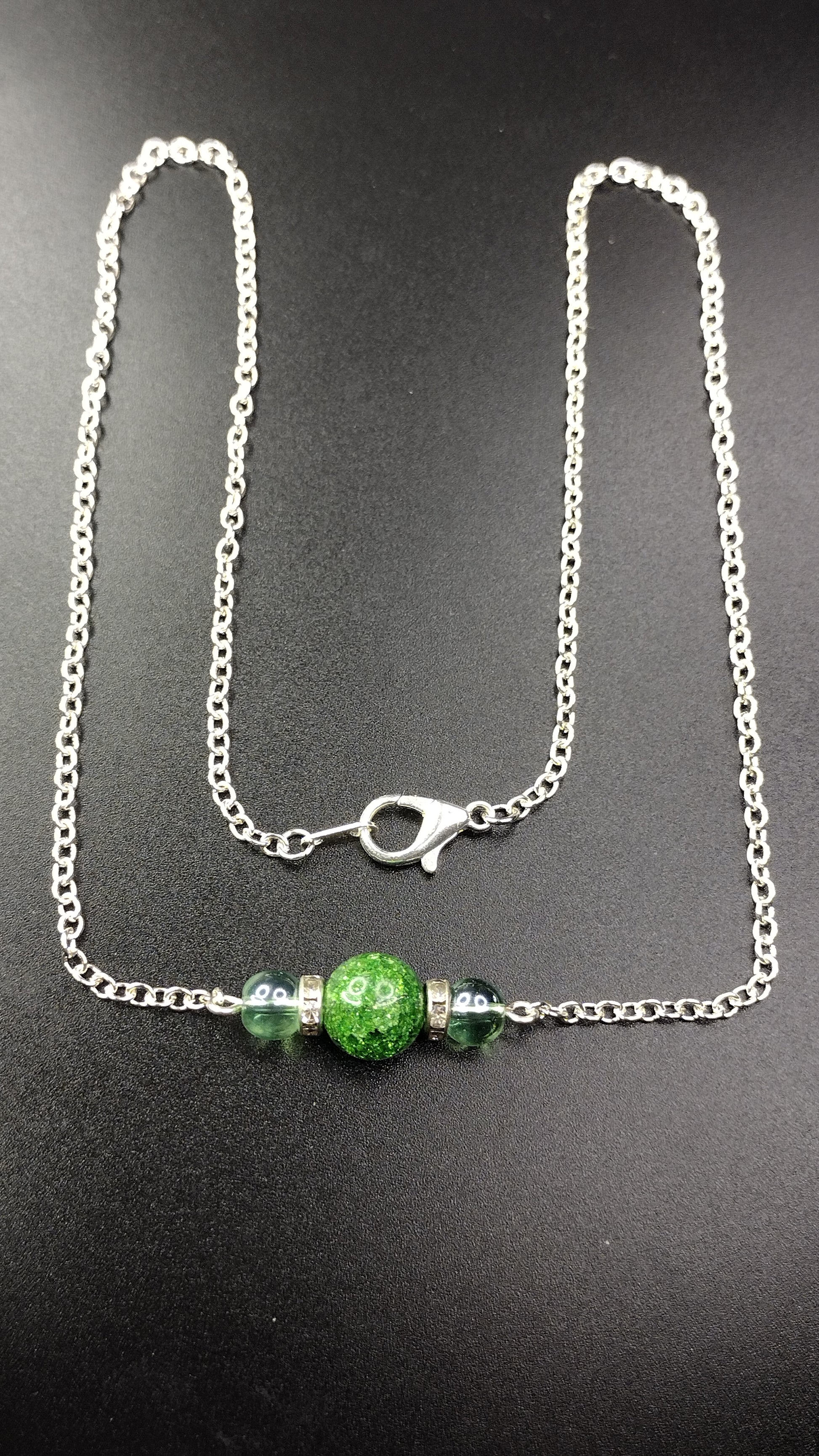 Green Crystal Bar Necklace Pretty Pineapple Bead Pretty Pineapple Bead