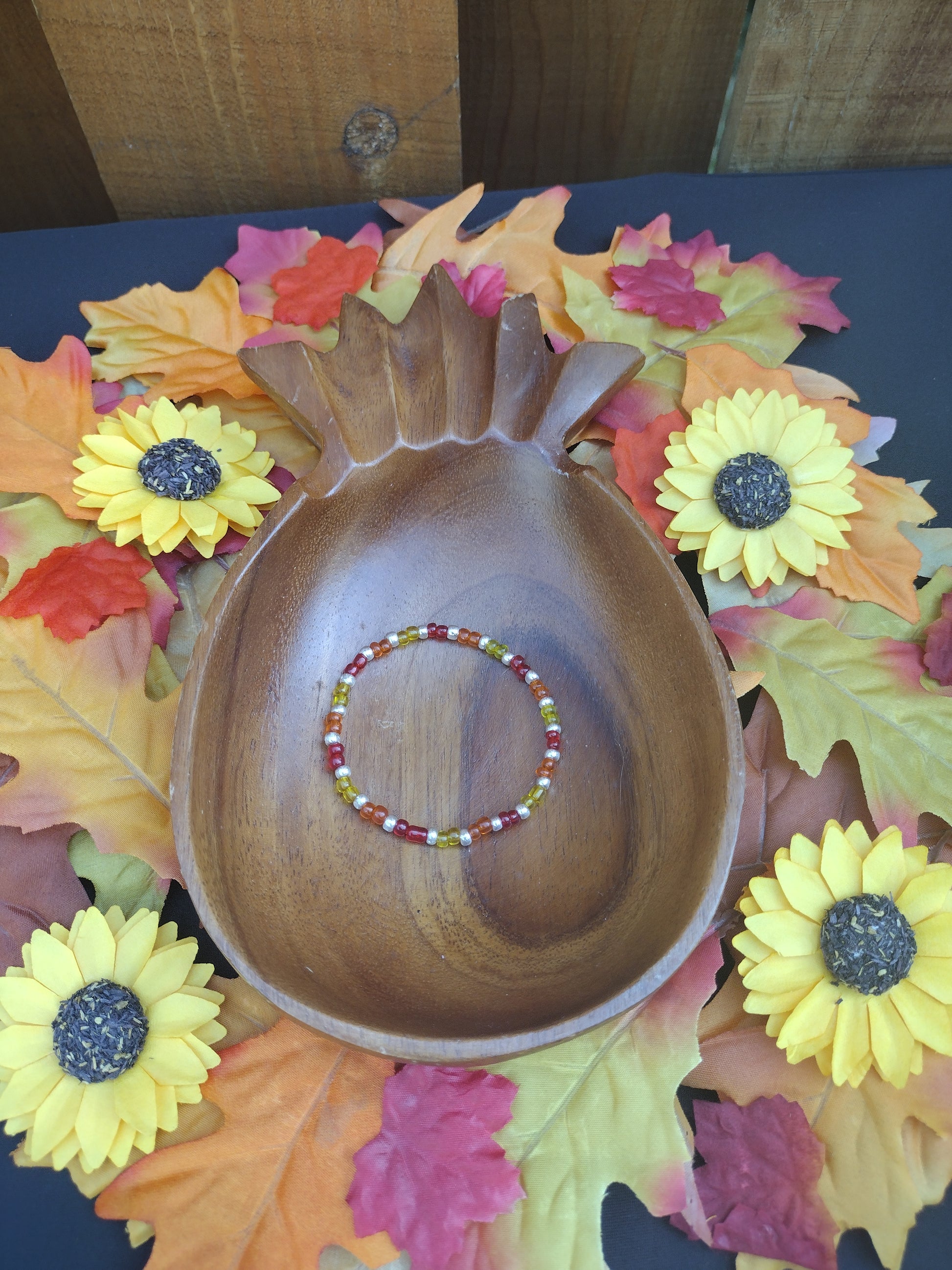 Fall Bright Colors Seed Bead Bracelet Pretty Pineapple Bead Pretty Pineapple Bead