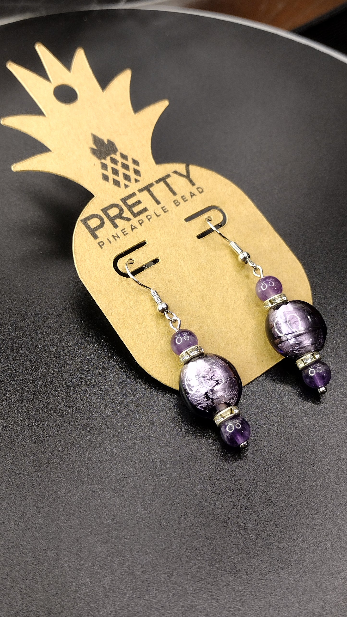 Purple Crystal Bar Earrings Pretty Pineapple Bead Pretty Pineapple Bead