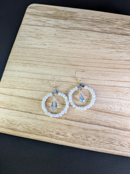 ✨ White Gem Drop Seed Bead Hoop Earrings – Elegant, Modern & Versatile Pretty Pineapple Bead Pretty Pineapple Bead