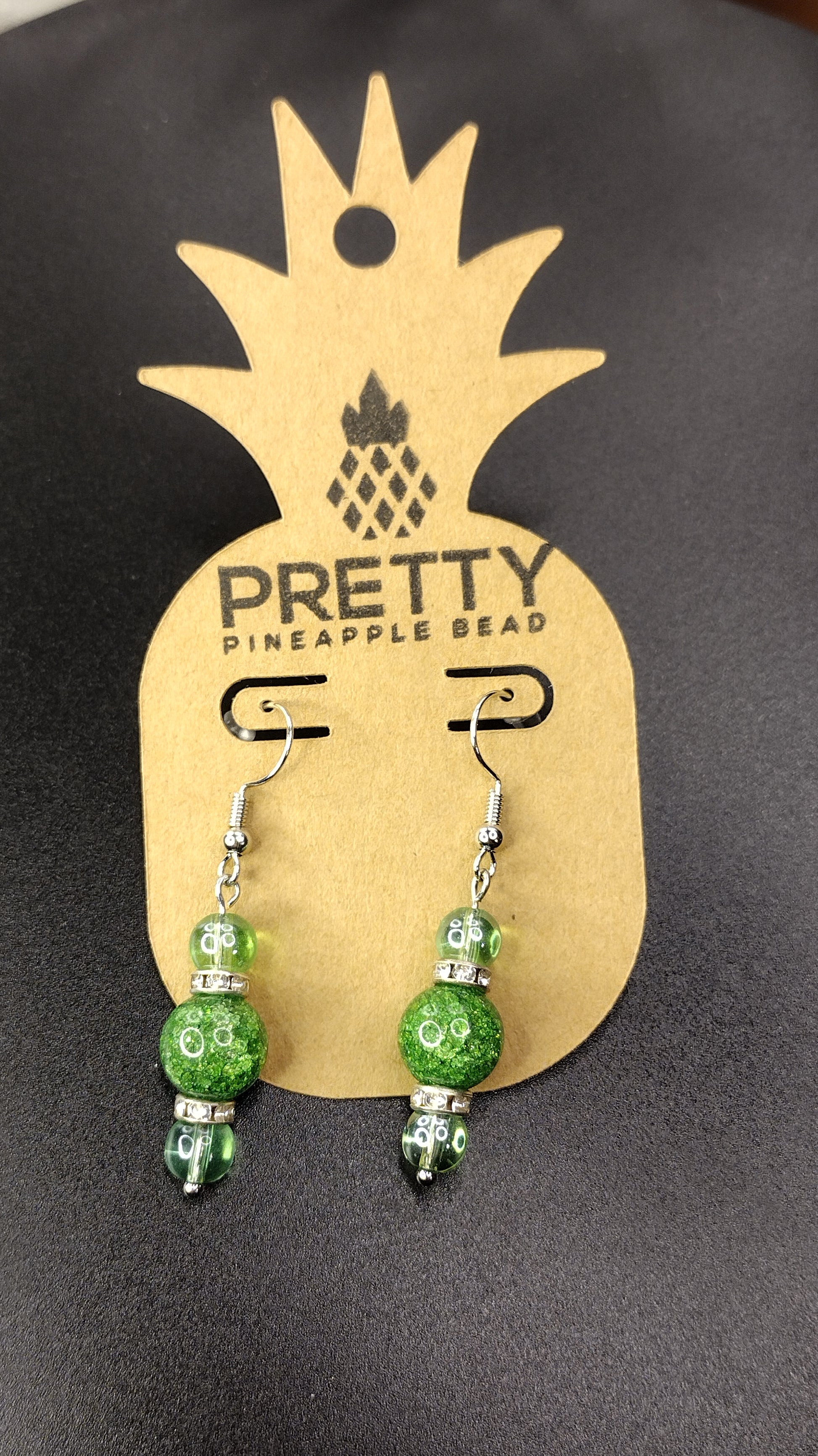 Green Crystal Bar Earrings Pretty Pineapple Bead Pretty Pineapple Bead