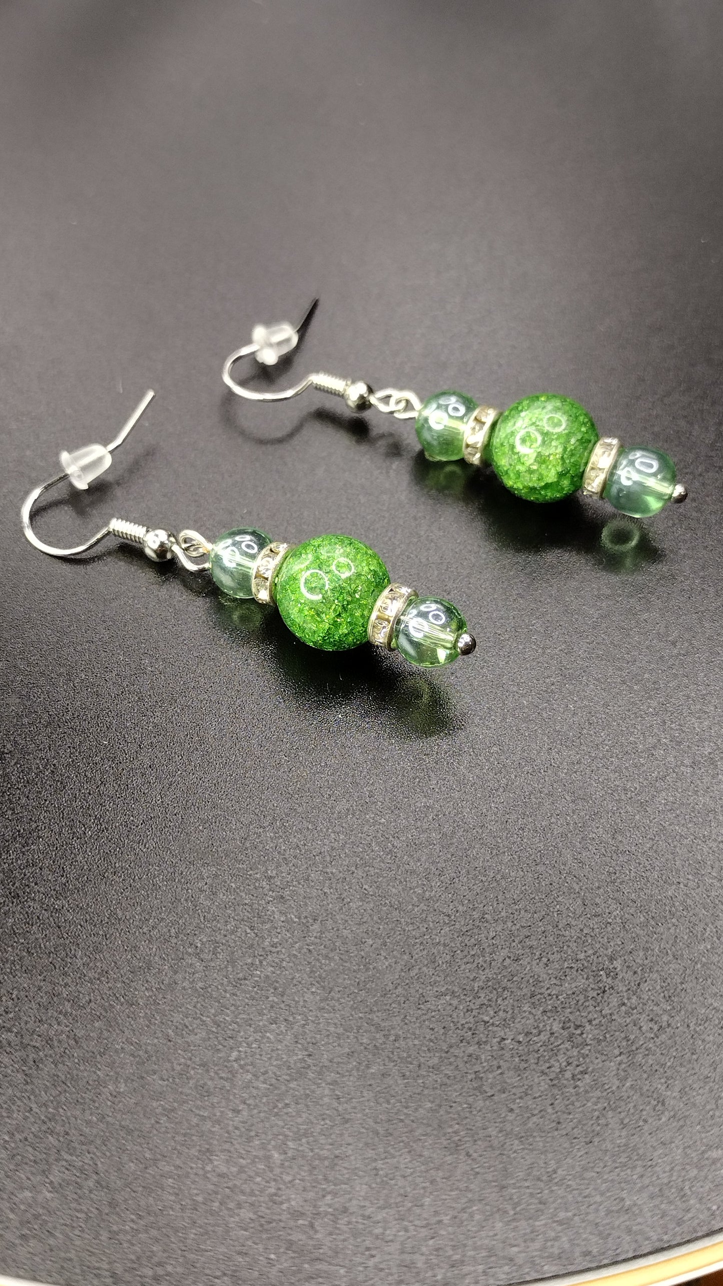 Green Crystal Bar Earrings Pretty Pineapple Bead Pretty Pineapple Bead