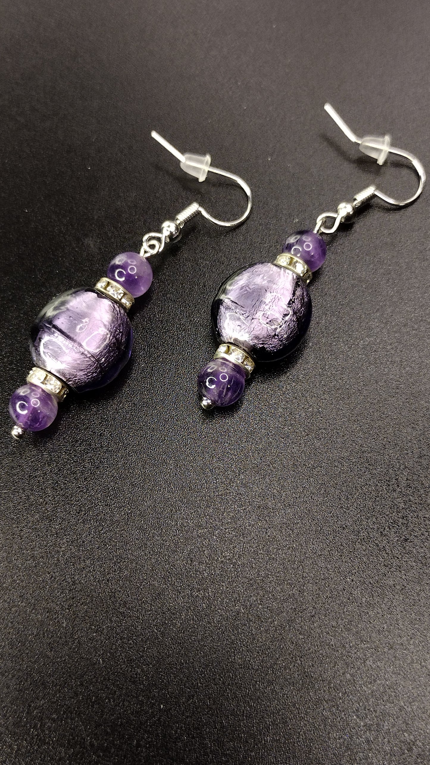 Purple Crystal Bar Earrings Pretty Pineapple Bead Pretty Pineapple Bead