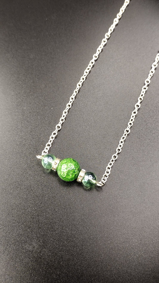 Green Crystal Bar Necklace Pretty Pineapple Bead Pretty Pineapple Bead