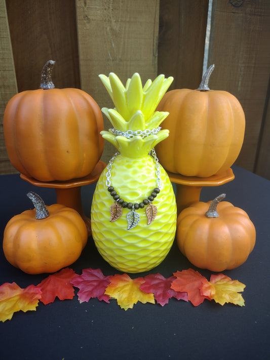 Mixed Metal Leaves Necklace Pretty Pineapple Bead Pretty Pineapple Bead