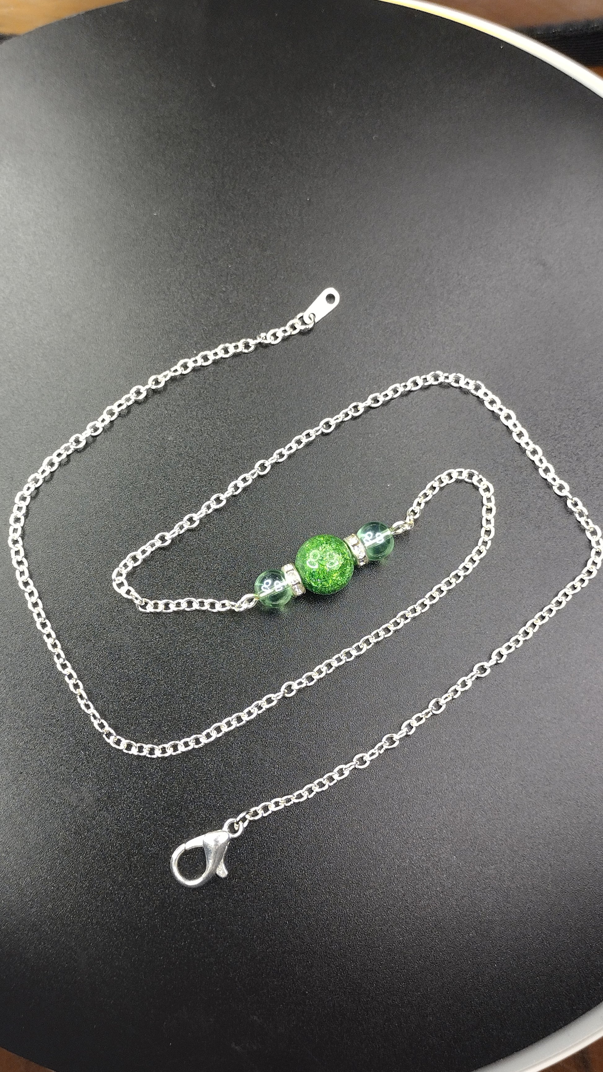 Green Crystal Bar Necklace Pretty Pineapple Bead Pretty Pineapple Bead